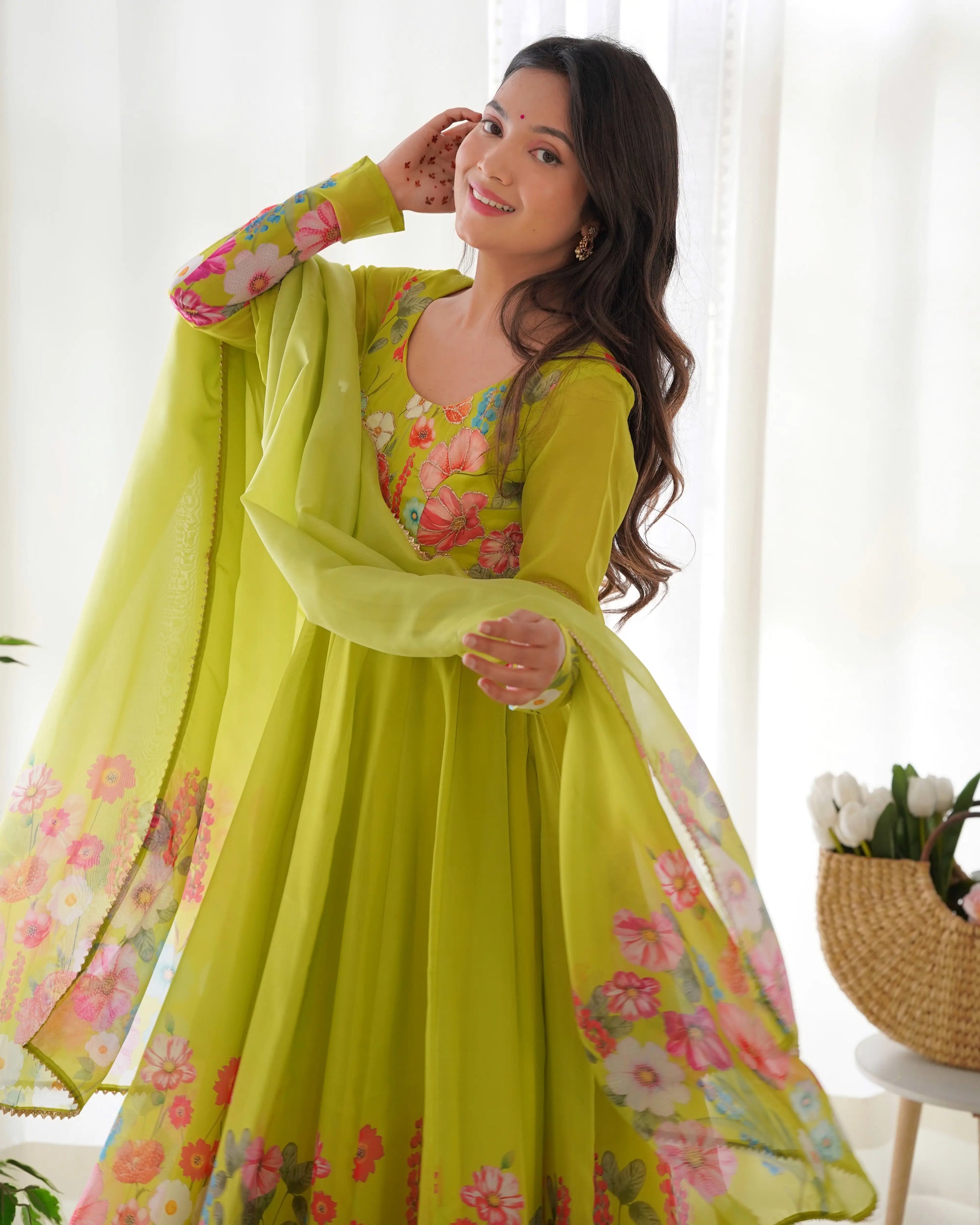 Premium Organza Silk Anarkali Set with Badla Work and Dupatta
