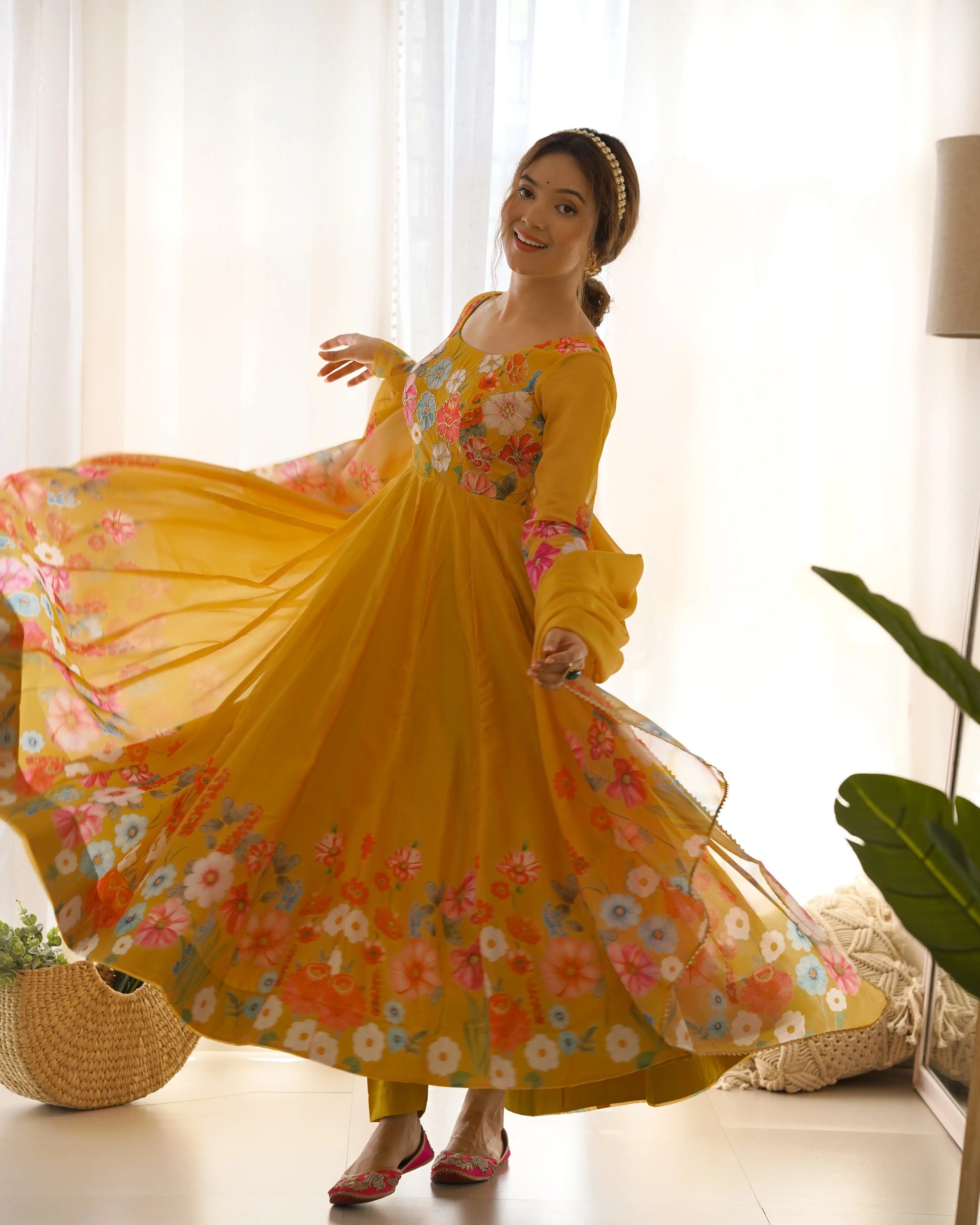 Premium Organza Silk Anarkali Set with Badla Work and Dupatta