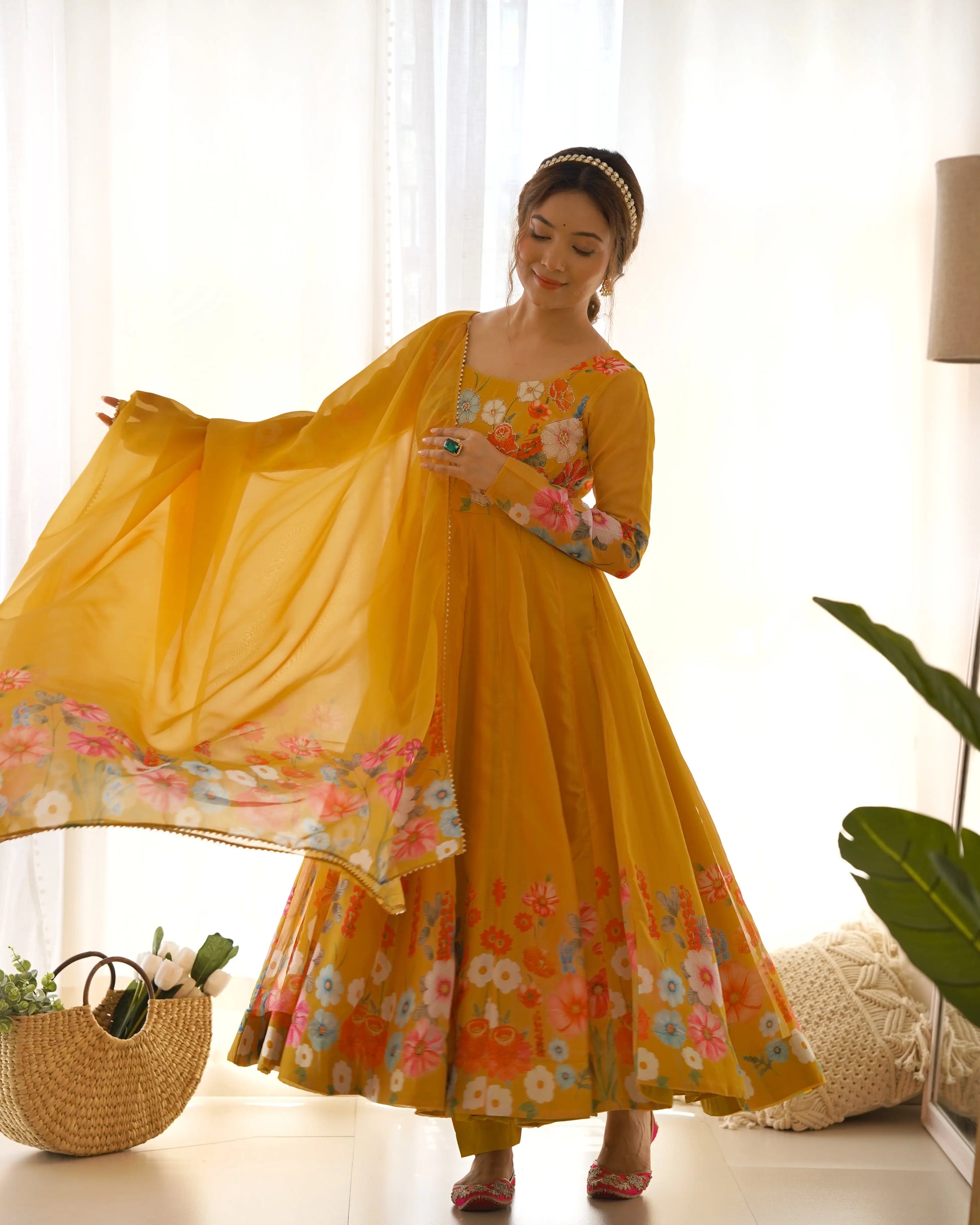 Premium Organza Silk Anarkali Set with Badla Work and Dupatta