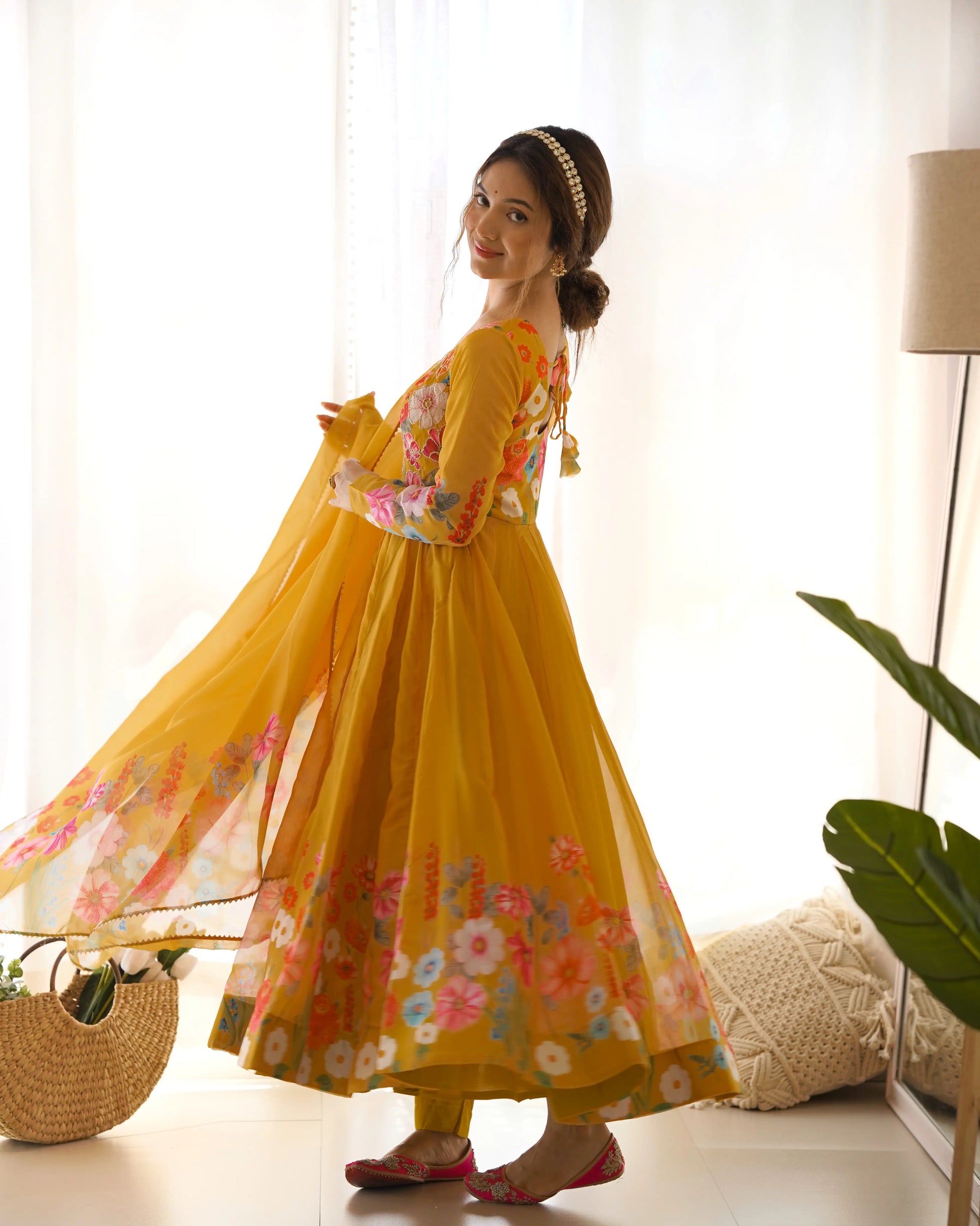 Premium Organza Silk Anarkali Set with Badla Work and Dupatta