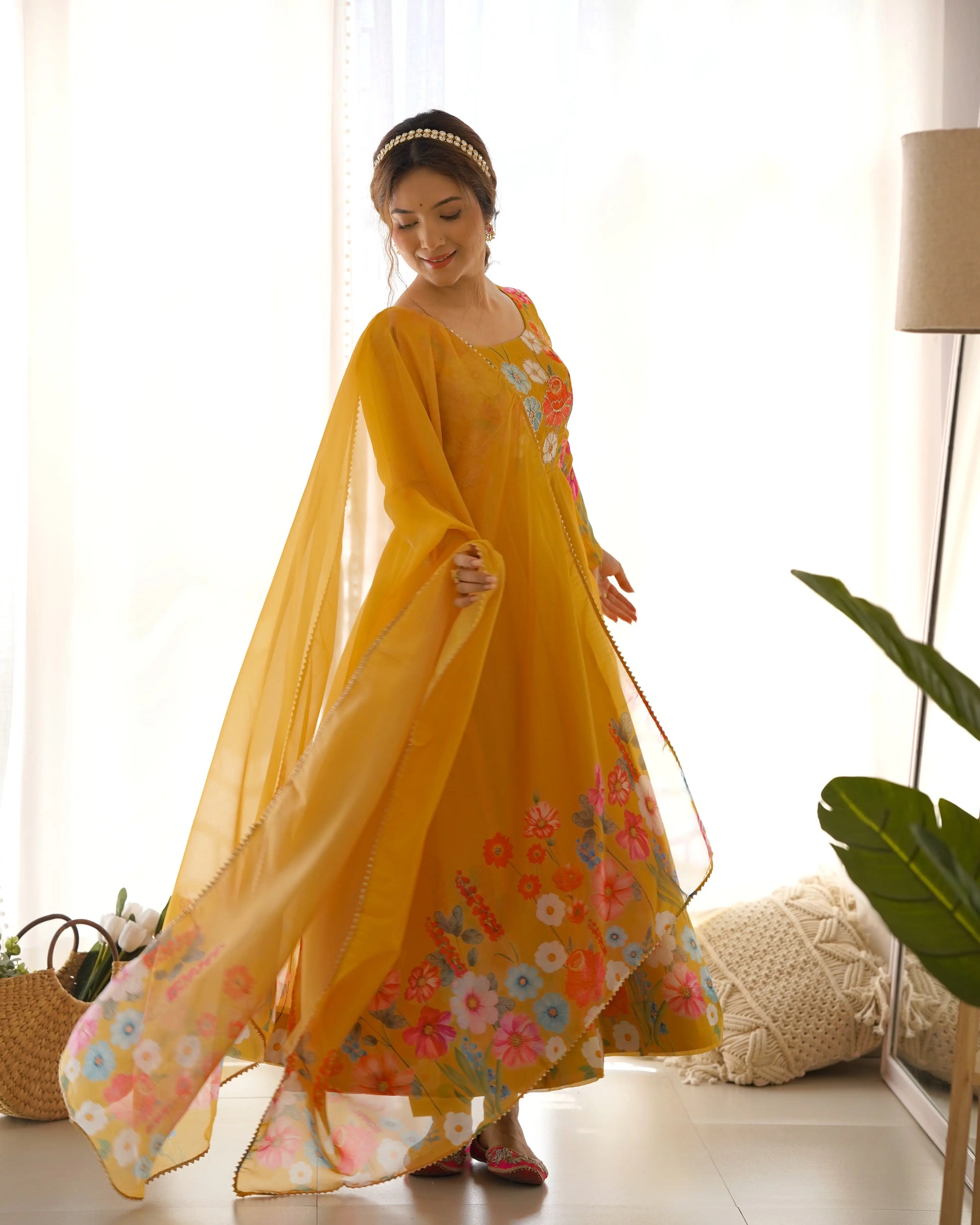 Premium Organza Silk Anarkali Set with Badla Work and Dupatta