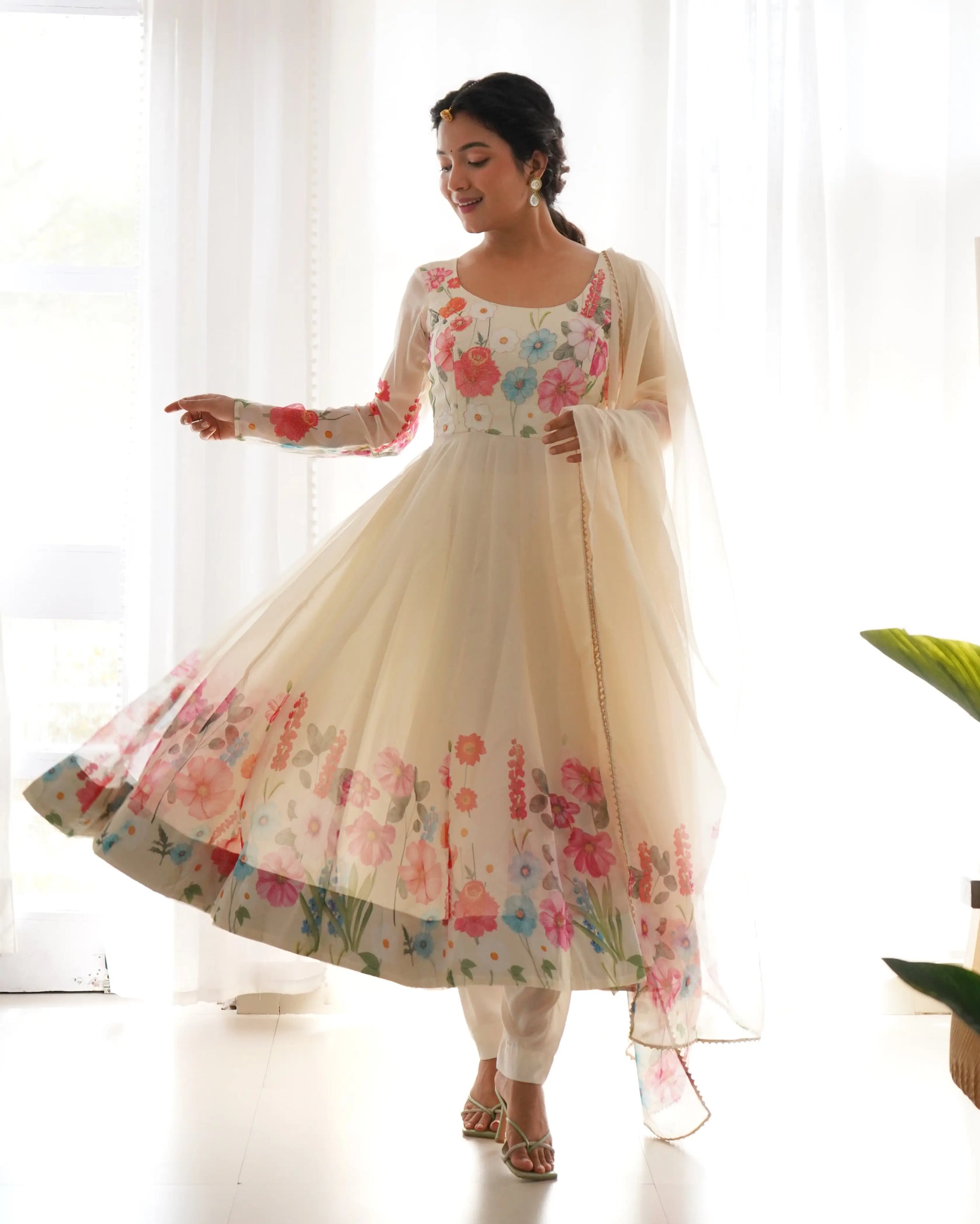 Premium Organza Silk Anarkali Set with Badla Work and Dupatta