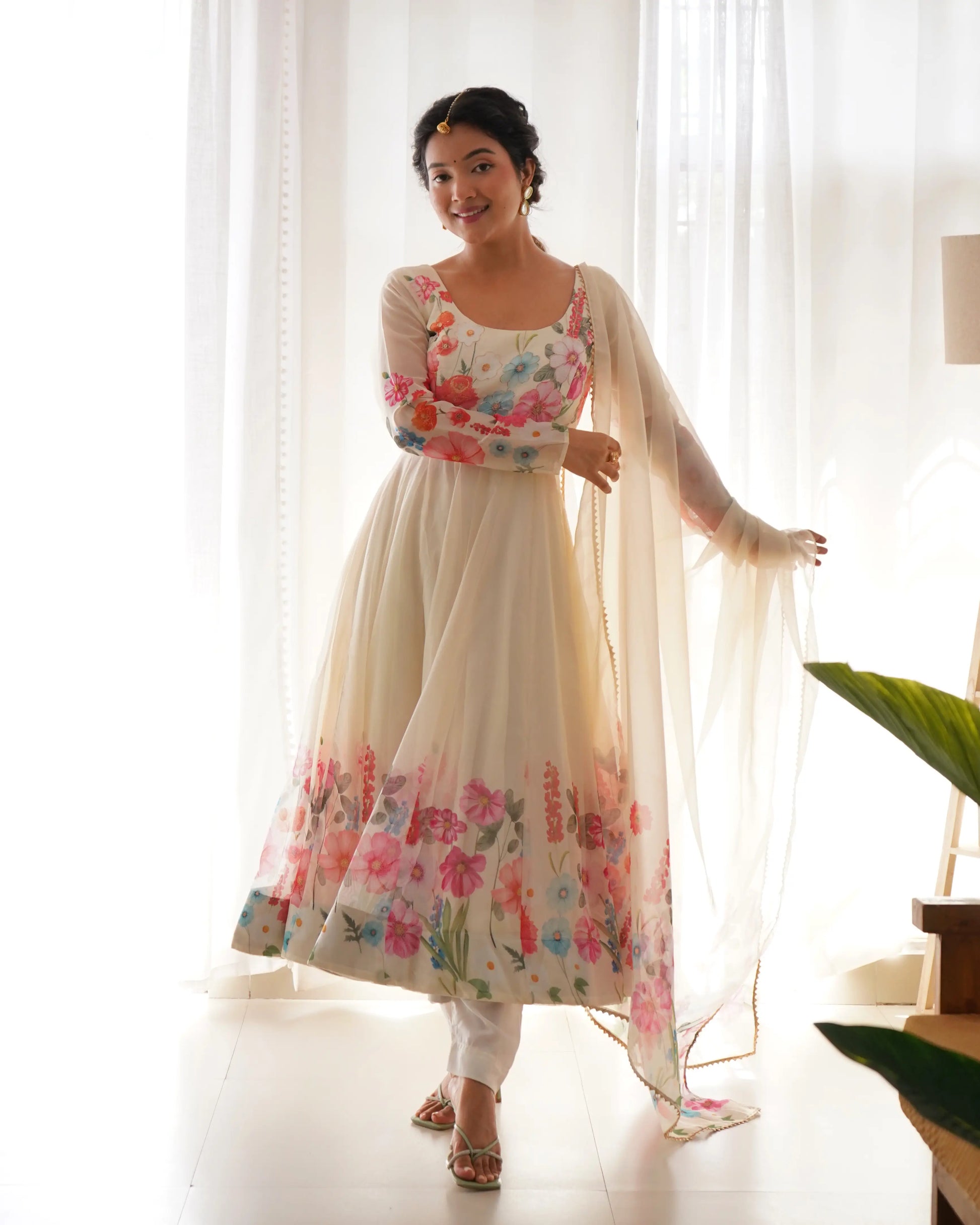 Premium Organza Silk Anarkali Set with Badla Work and Dupatta
