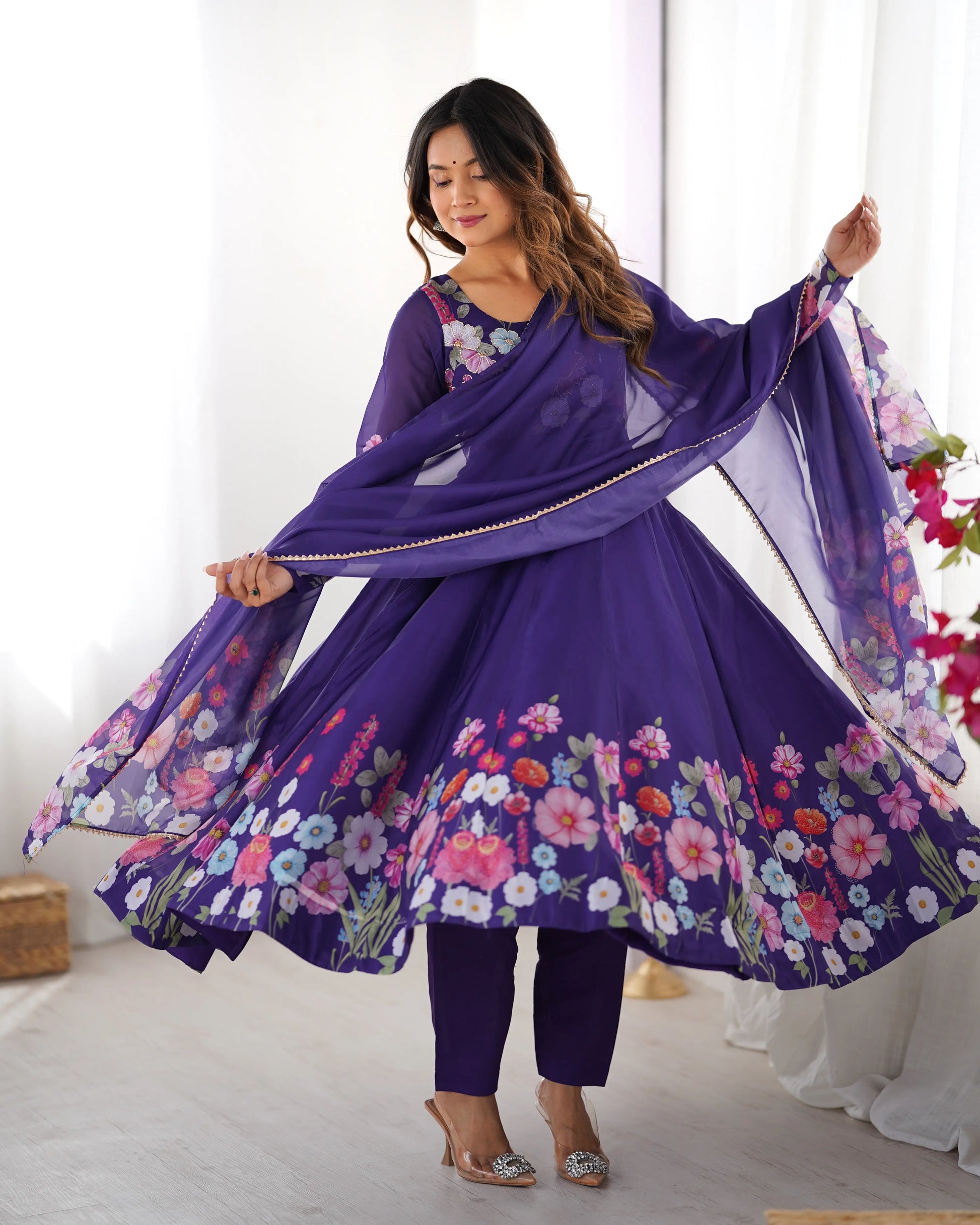 Premium Organza Silk Anarkali Set with Badla Work and Dupatta