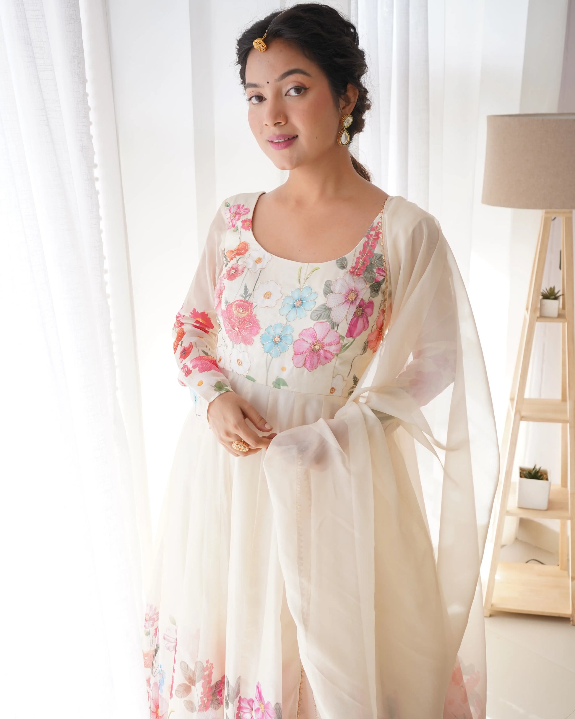 Premium Organza Silk Anarkali Set with Badla Work and Dupatta