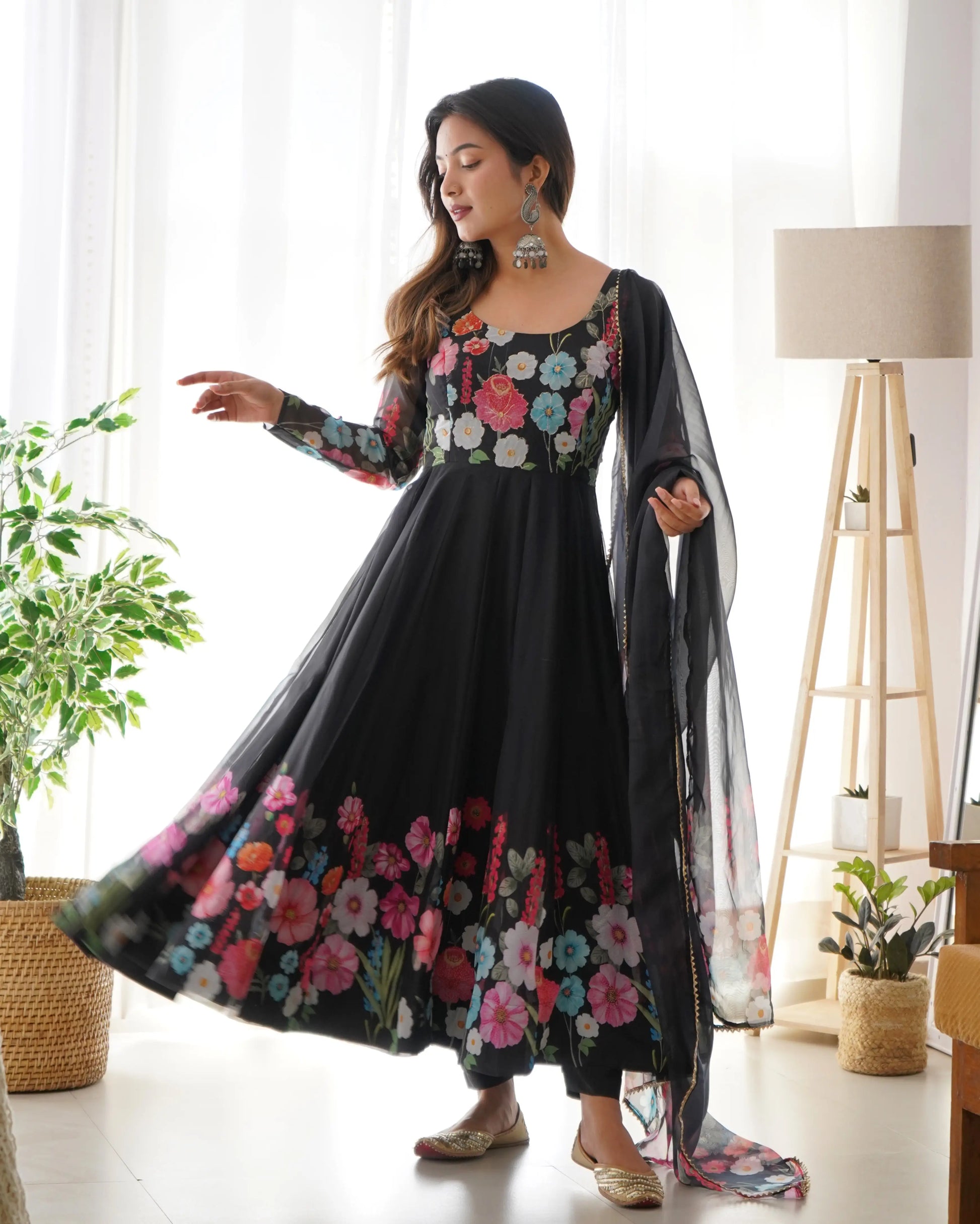 Premium Organza Silk Anarkali Set with Badla Work and Dupatta