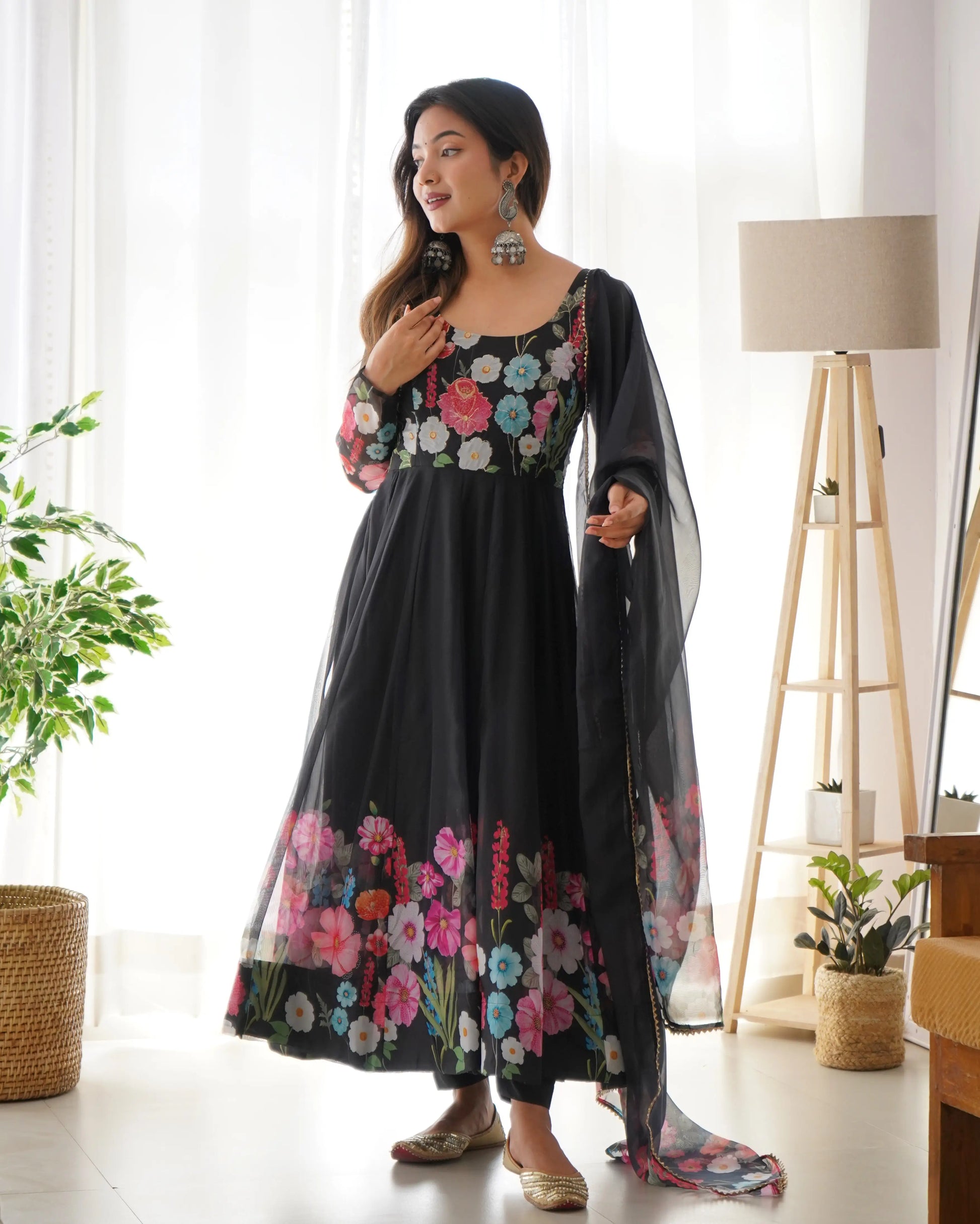 Premium Organza Silk Anarkali Set with Badla Work and Dupatta