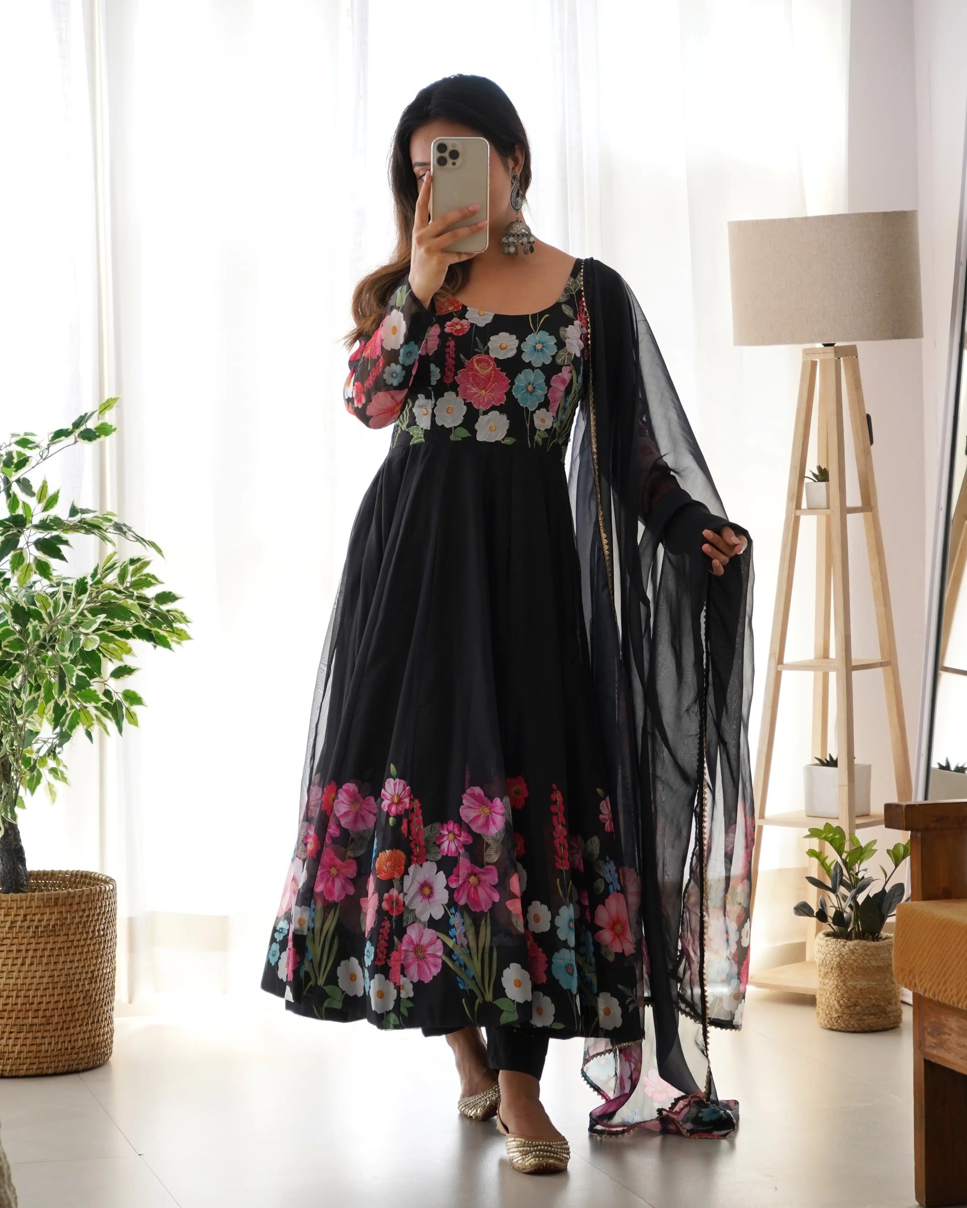 Premium Organza Silk Anarkali Set with Badla Work and Dupatta