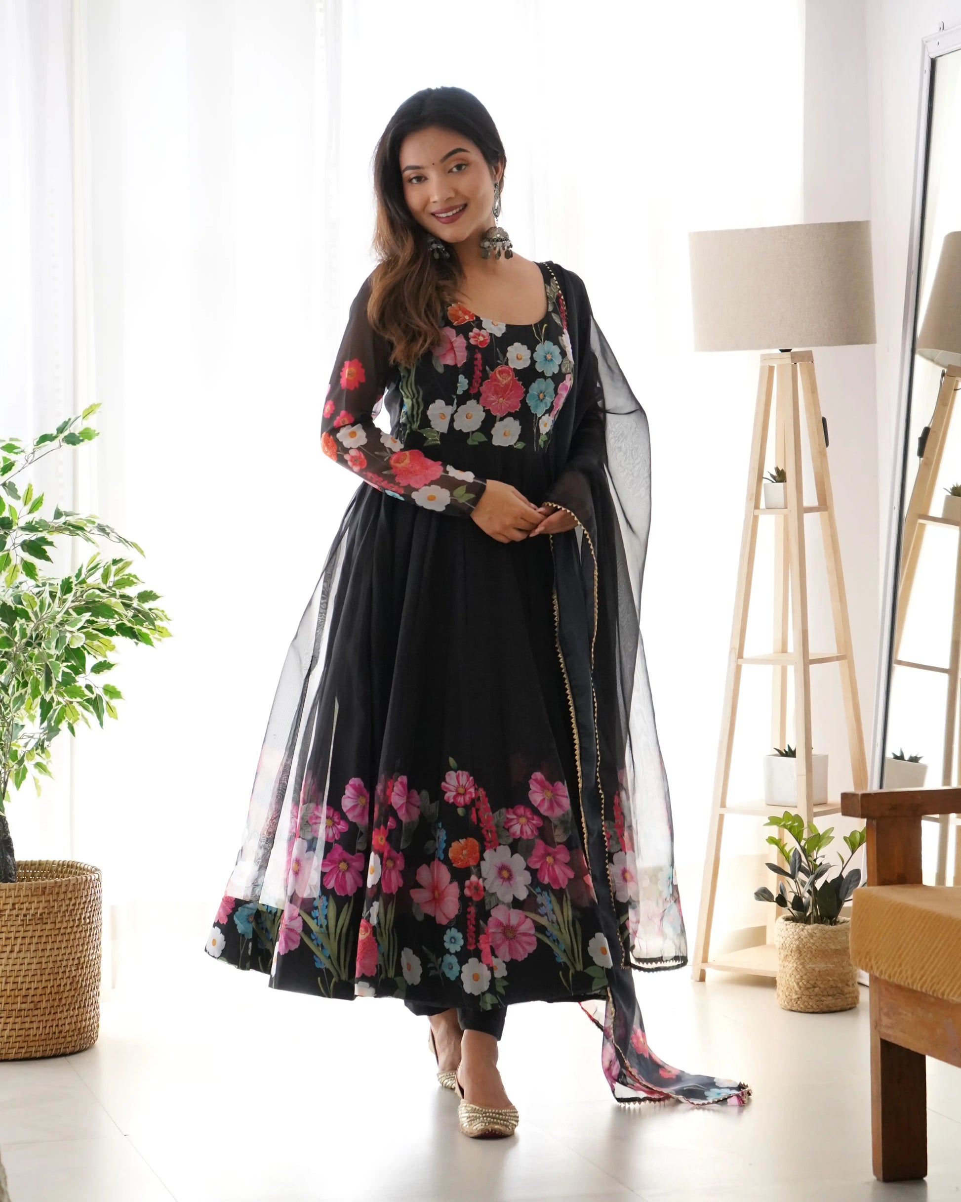 Premium Organza Silk Anarkali Set with Badla Work and Dupatta