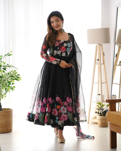 Premium Organza Silk Anarkali Set with Badla Work and Dupatta