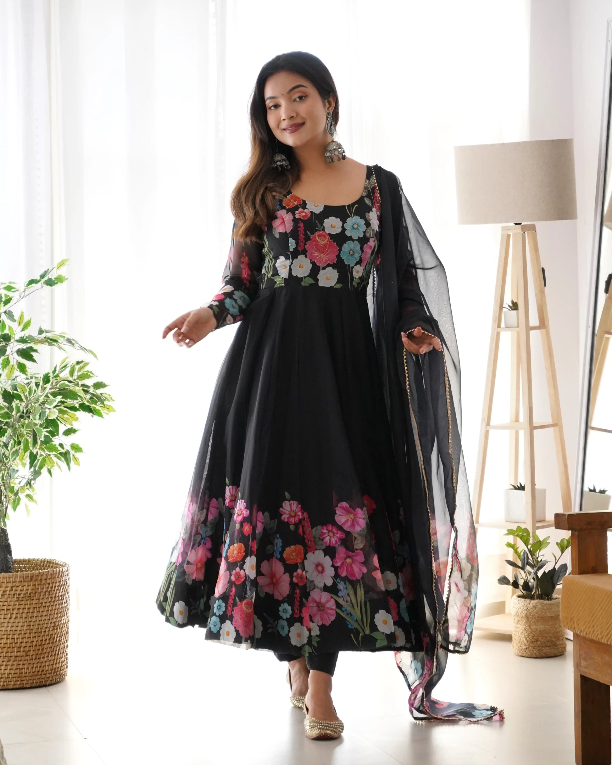 Premium Organza Silk Anarkali Set with Badla Work and Dupatta