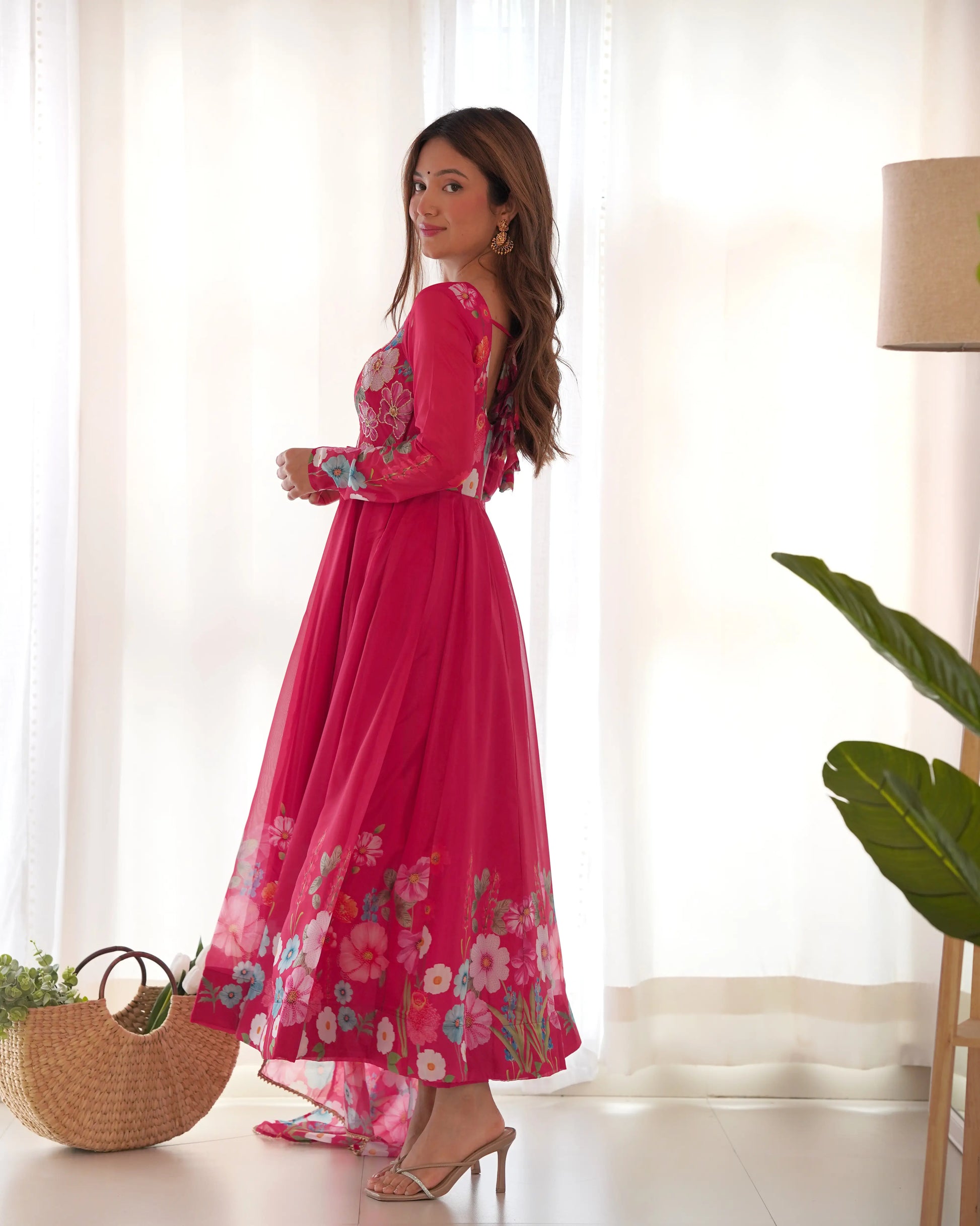 Premium Organza Silk Anarkali Set with Badla Work and Dupatta