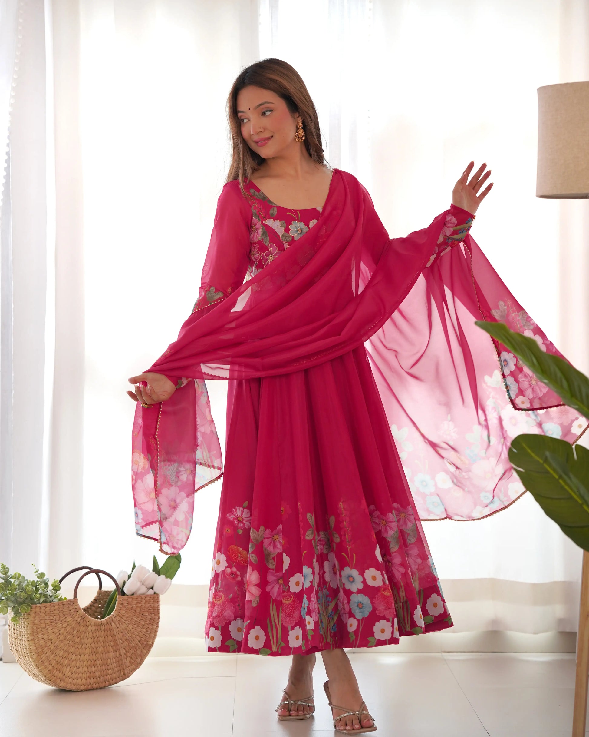 Premium Organza Silk Anarkali Set with Badla Work and Dupatta