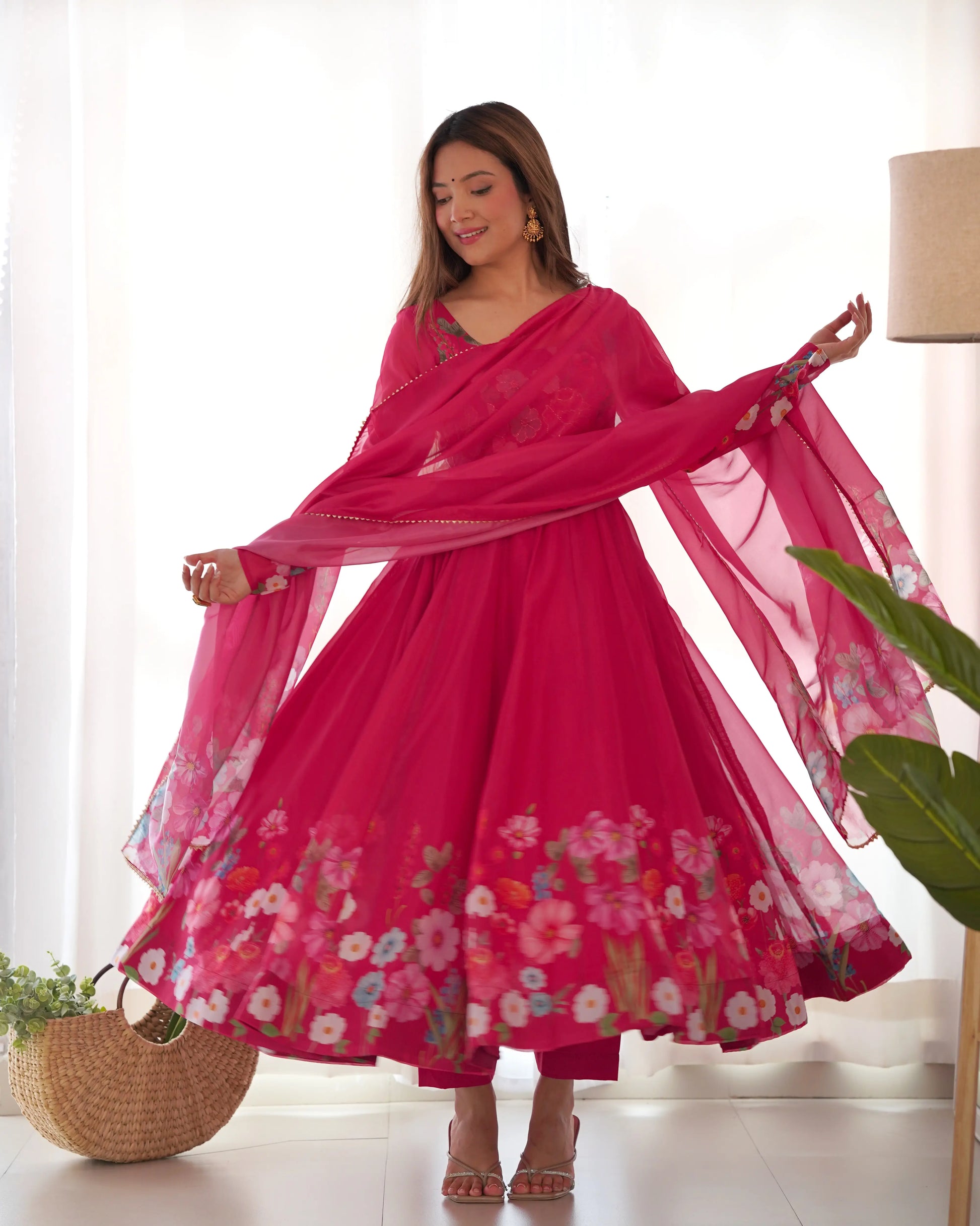 Premium Organza Silk Anarkali Set with Badla Work and Dupatta