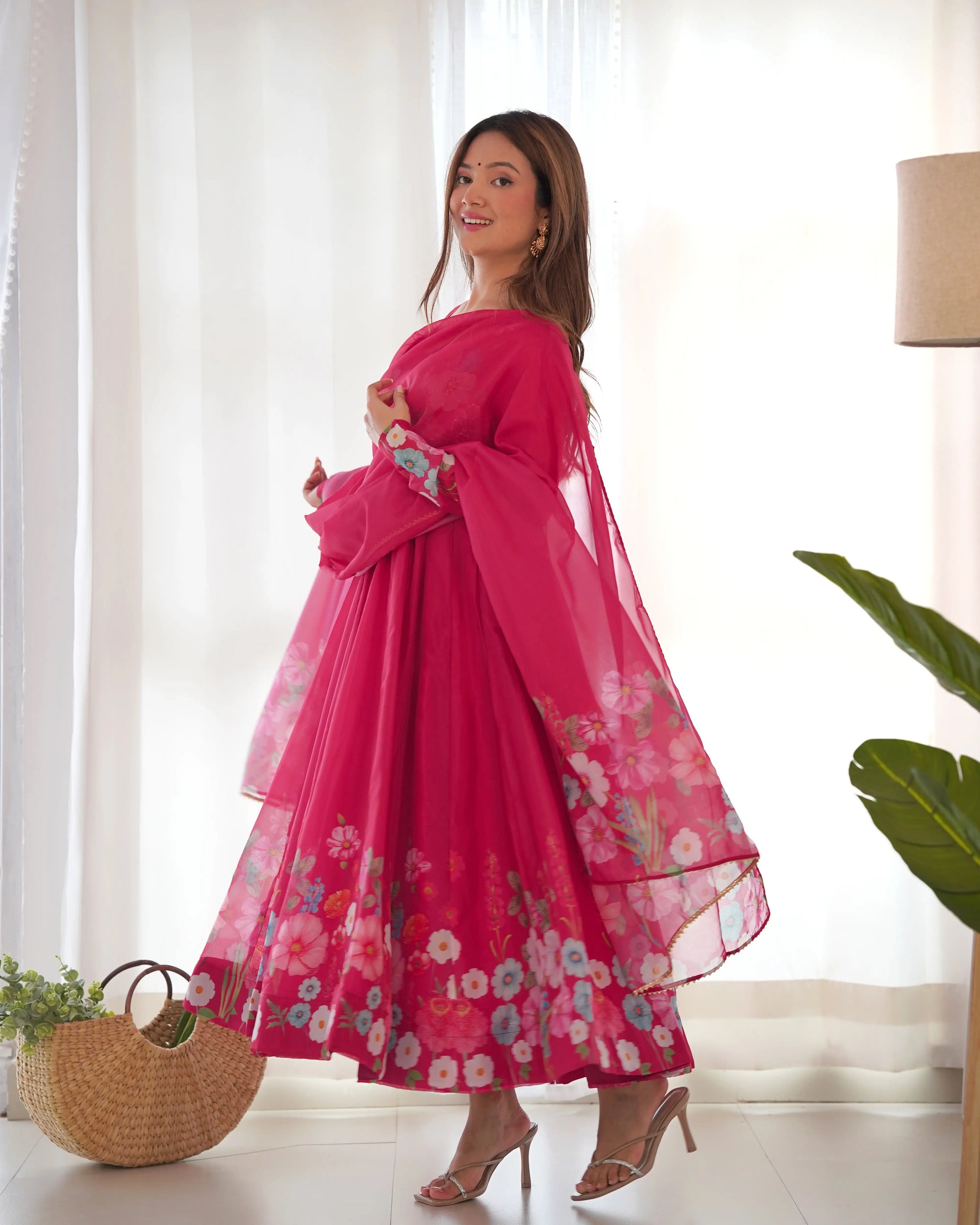 Premium Organza Silk Anarkali Set with Badla Work and Dupatta