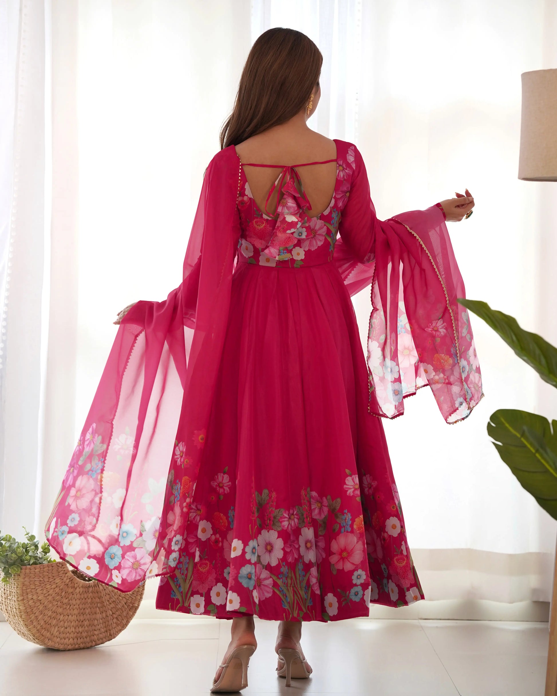 Premium Organza Silk Anarkali Set with Badla Work and Dupatta