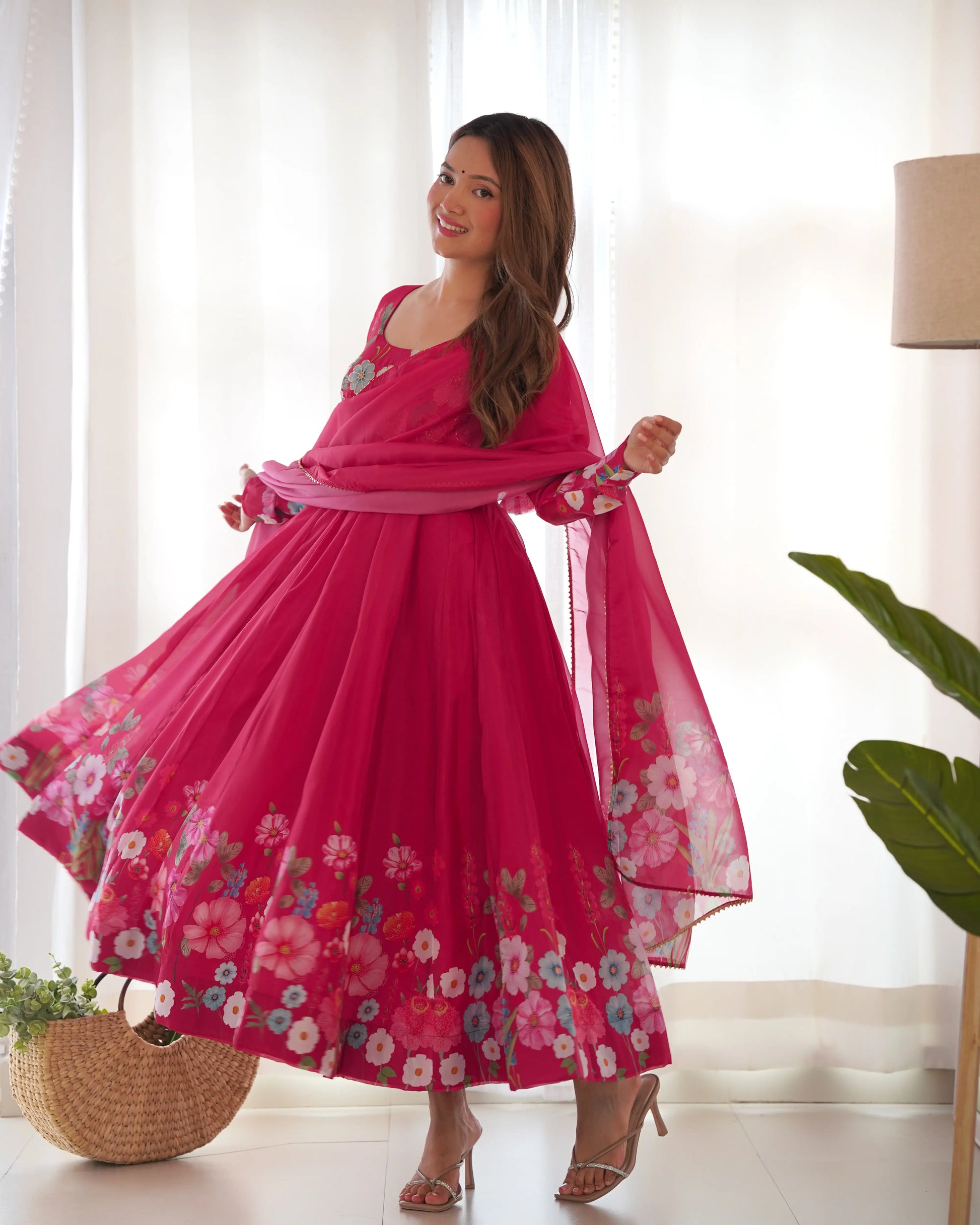 Premium Organza Silk Anarkali Set with Badla Work and Dupatta