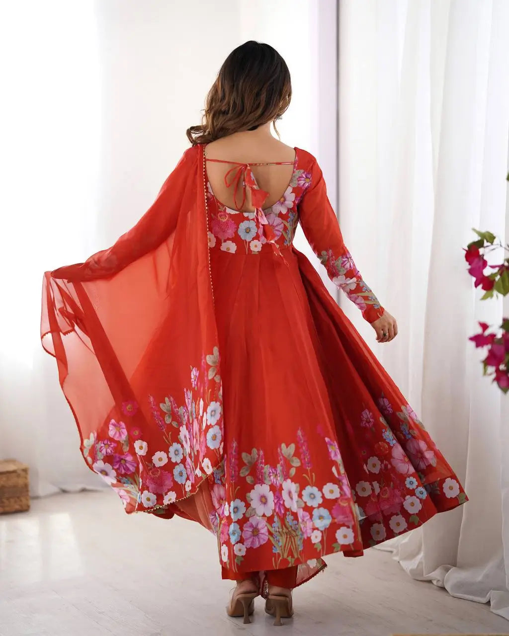 Premium Organza Silk Anarkali Set with Badla Work and Dupatta