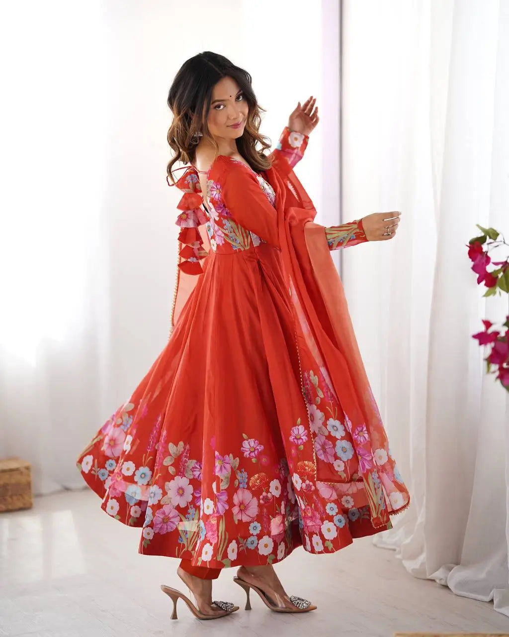Premium Organza Silk Anarkali Set with Badla Work and Dupatta