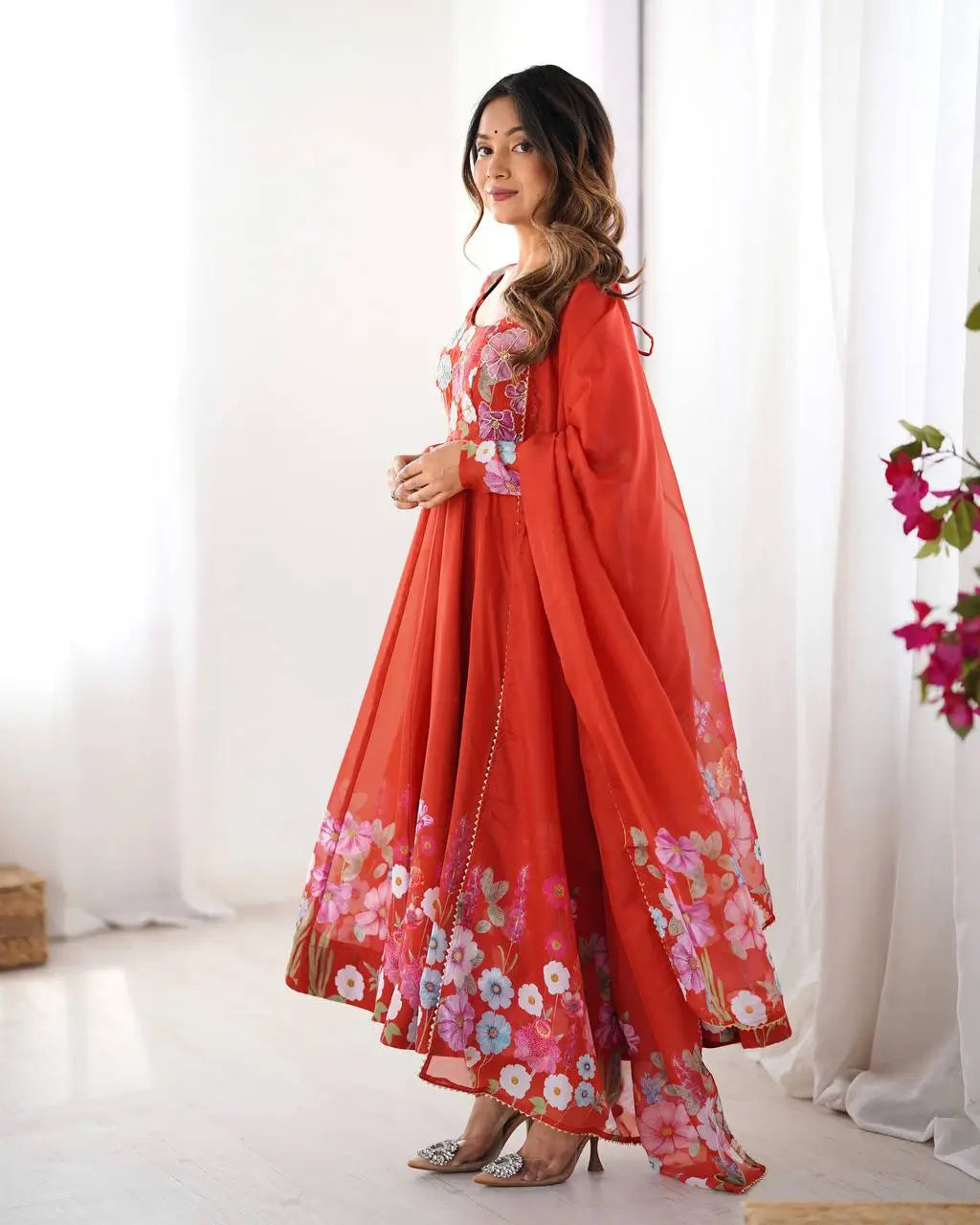 Premium Organza Silk Anarkali Set with Badla Work and Dupatta