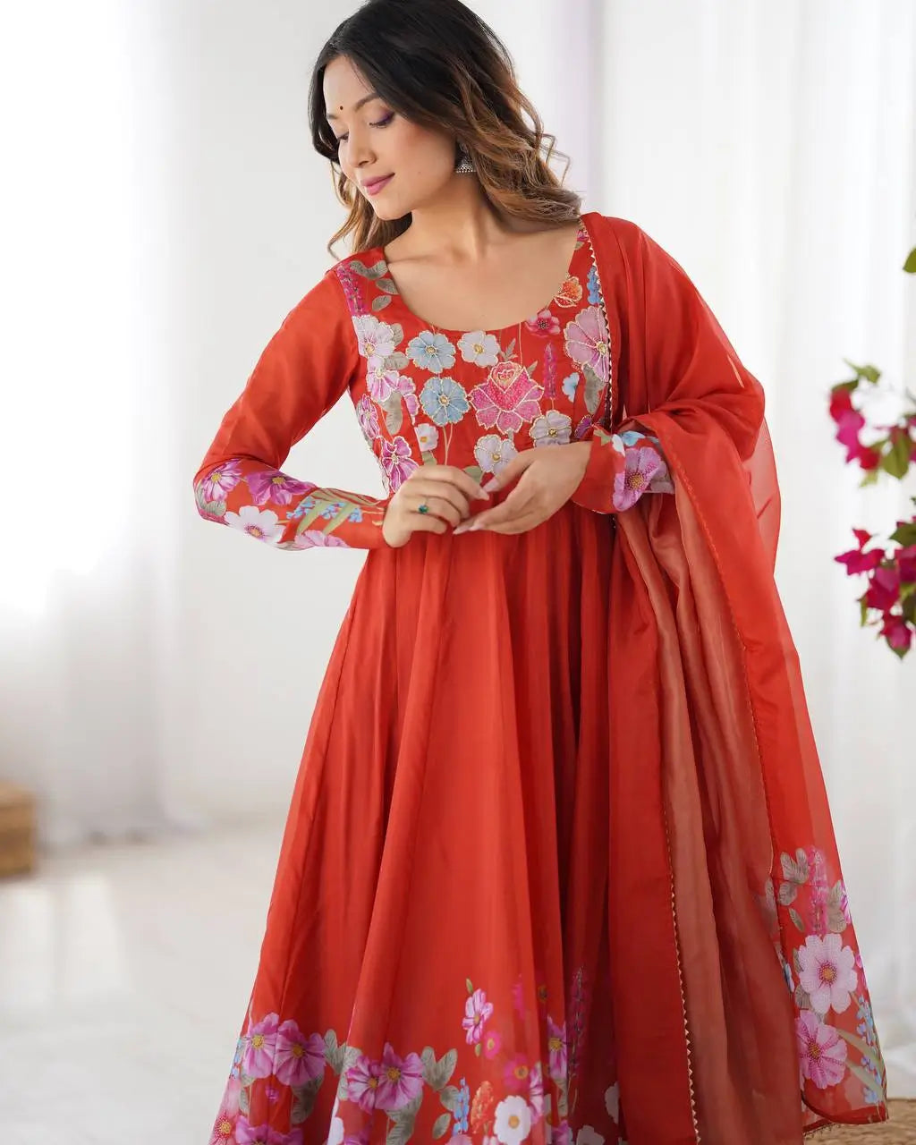 Premium Organza Silk Anarkali Set with Badla Work and Dupatta
