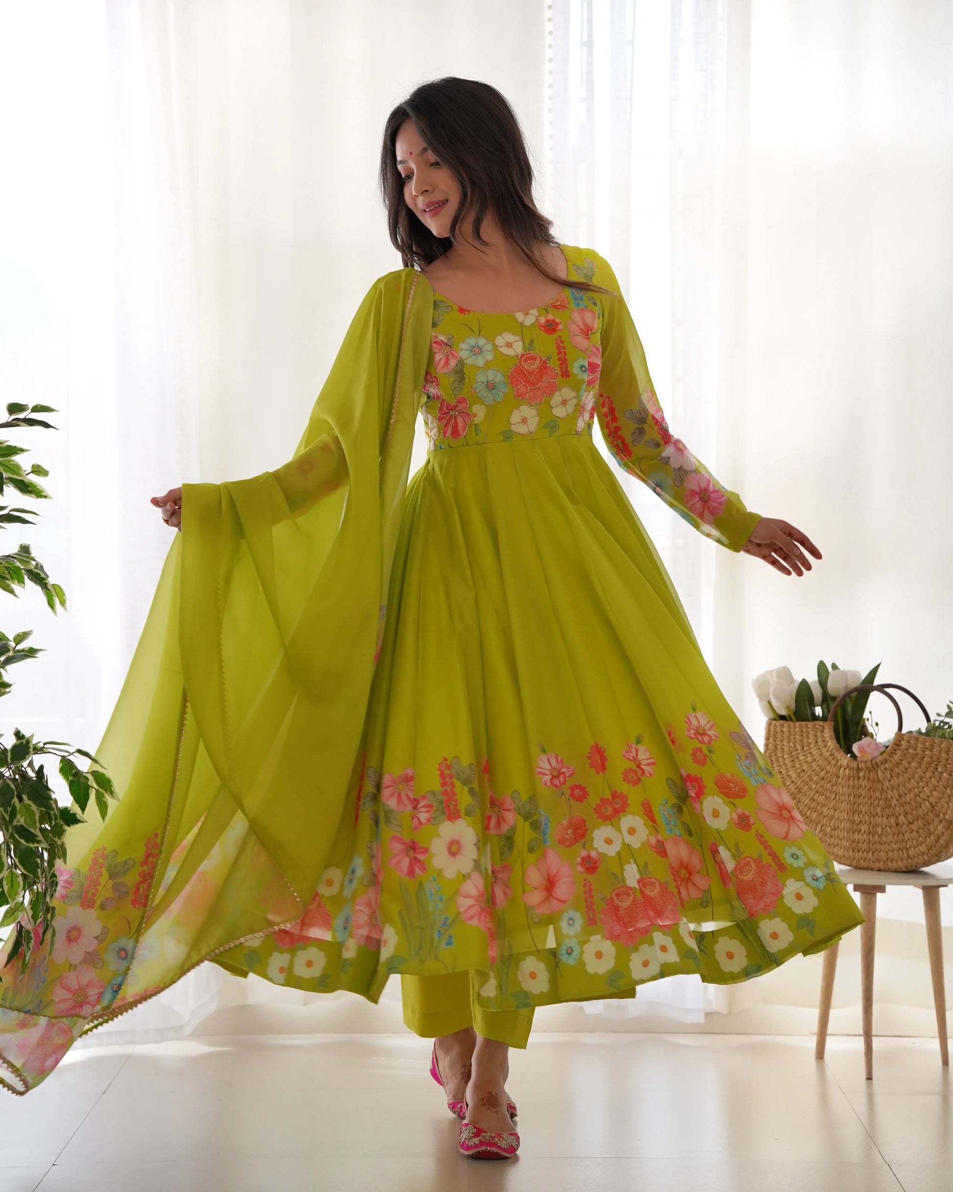 Premium Organza Silk Anarkali Set with Badla Work and Dupatta