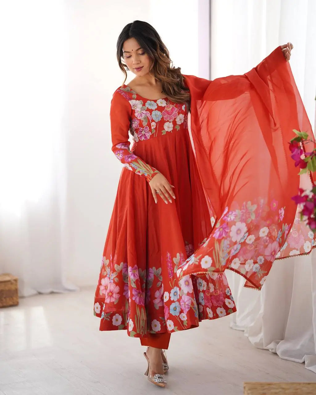 Premium Organza Silk Anarkali Set with Badla Work and Dupatta