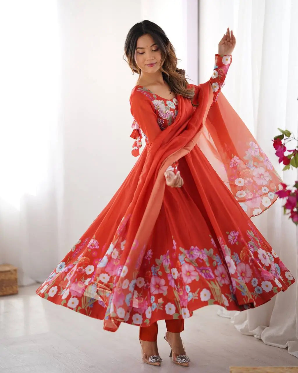 Premium Organza Silk Anarkali Set with Badla Work and Dupatta