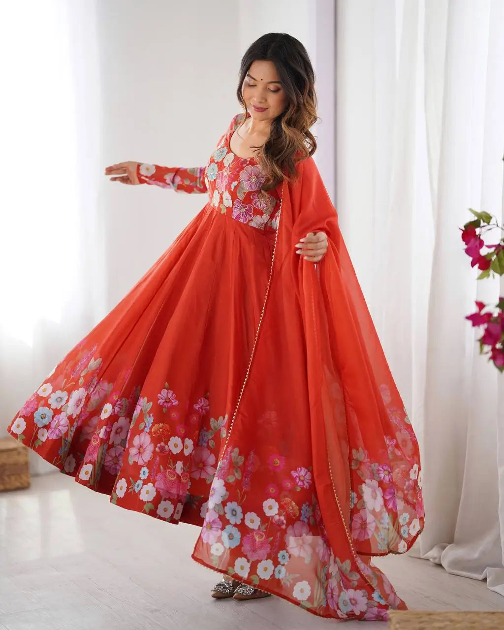 Premium Organza Silk Anarkali Set with Badla Work and Dupatta