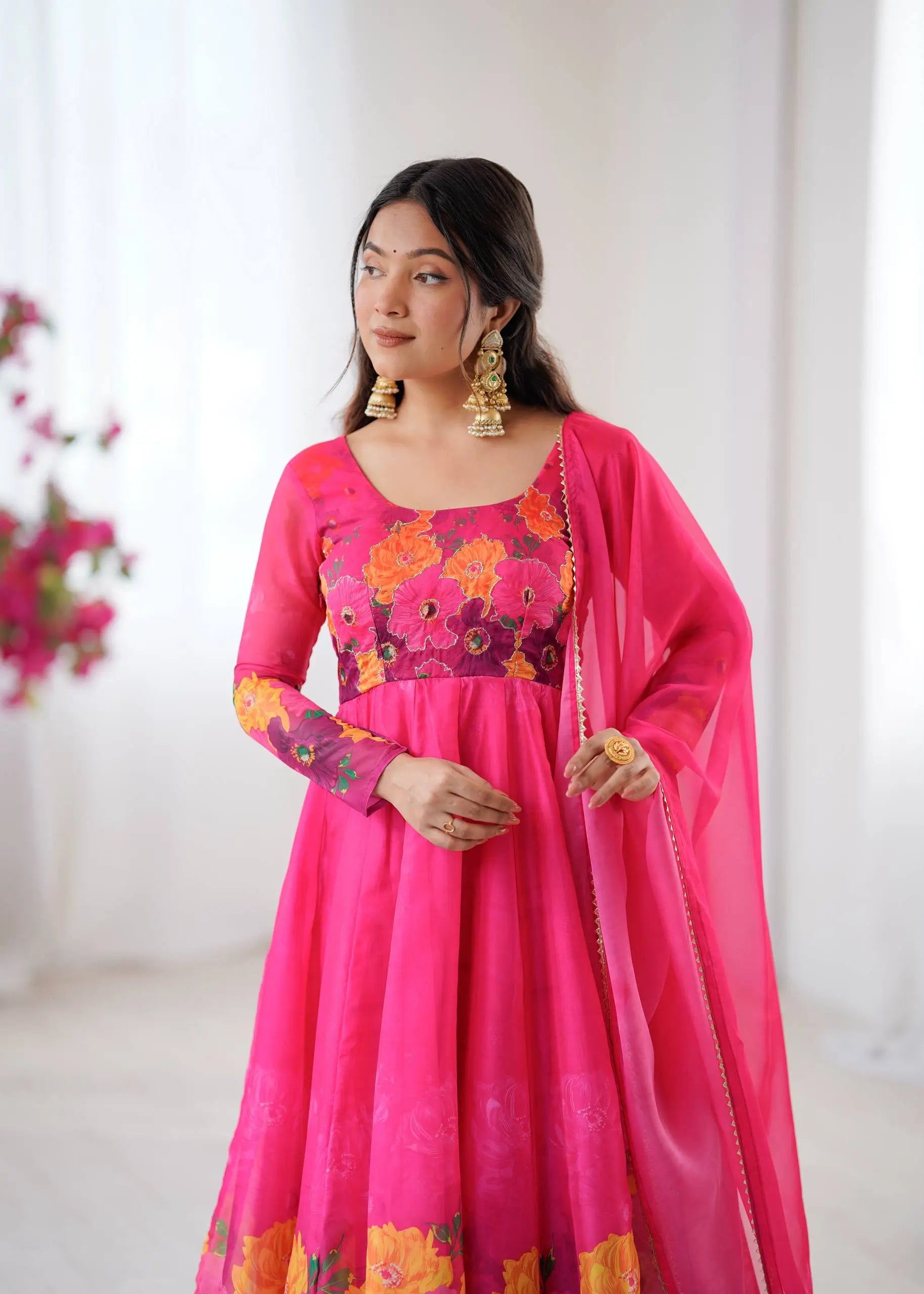 Premium Organza Silk Anarkali Set with Badla Work and Dupatta