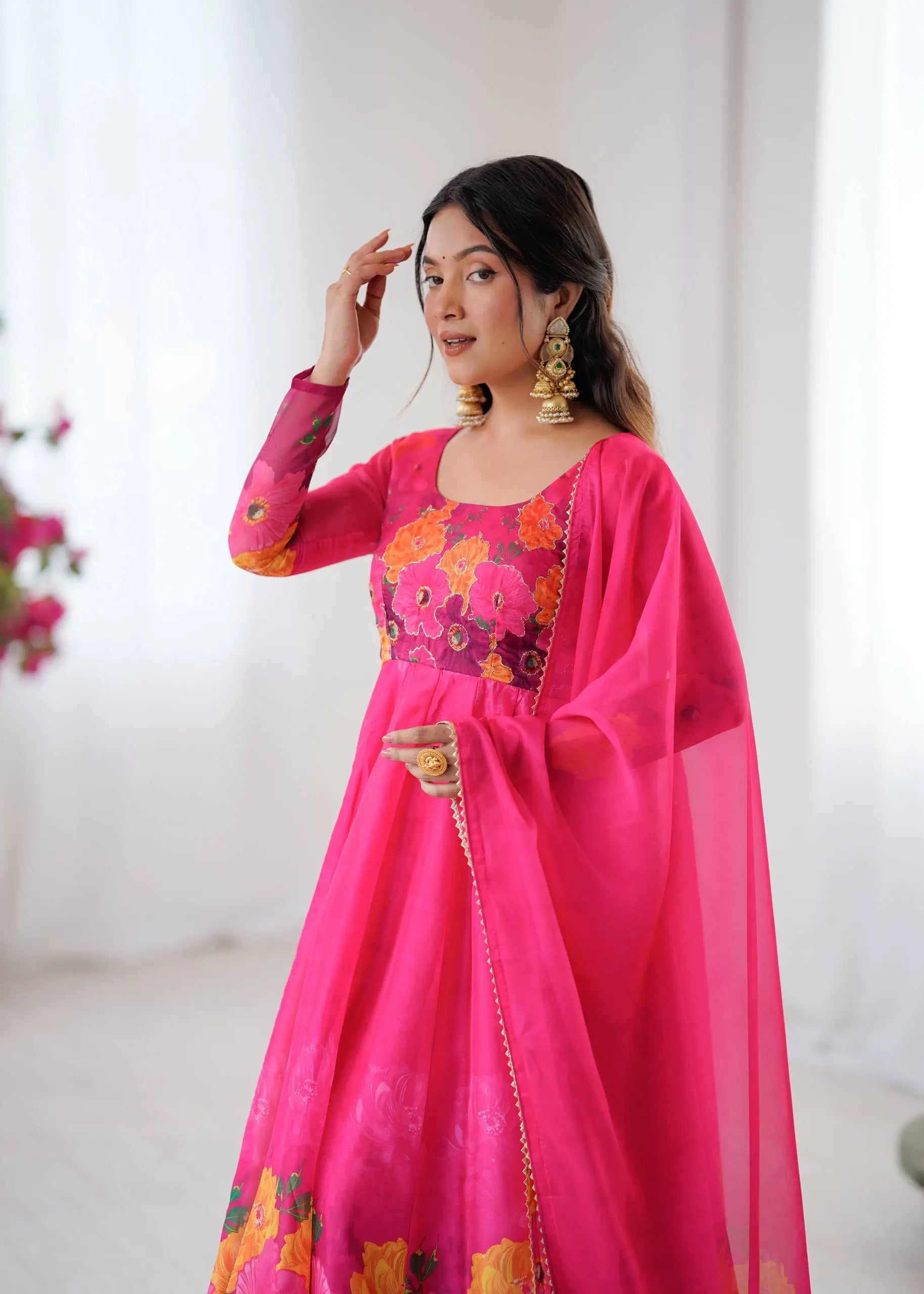 Premium Organza Silk Anarkali Set with Badla Work and Dupatta