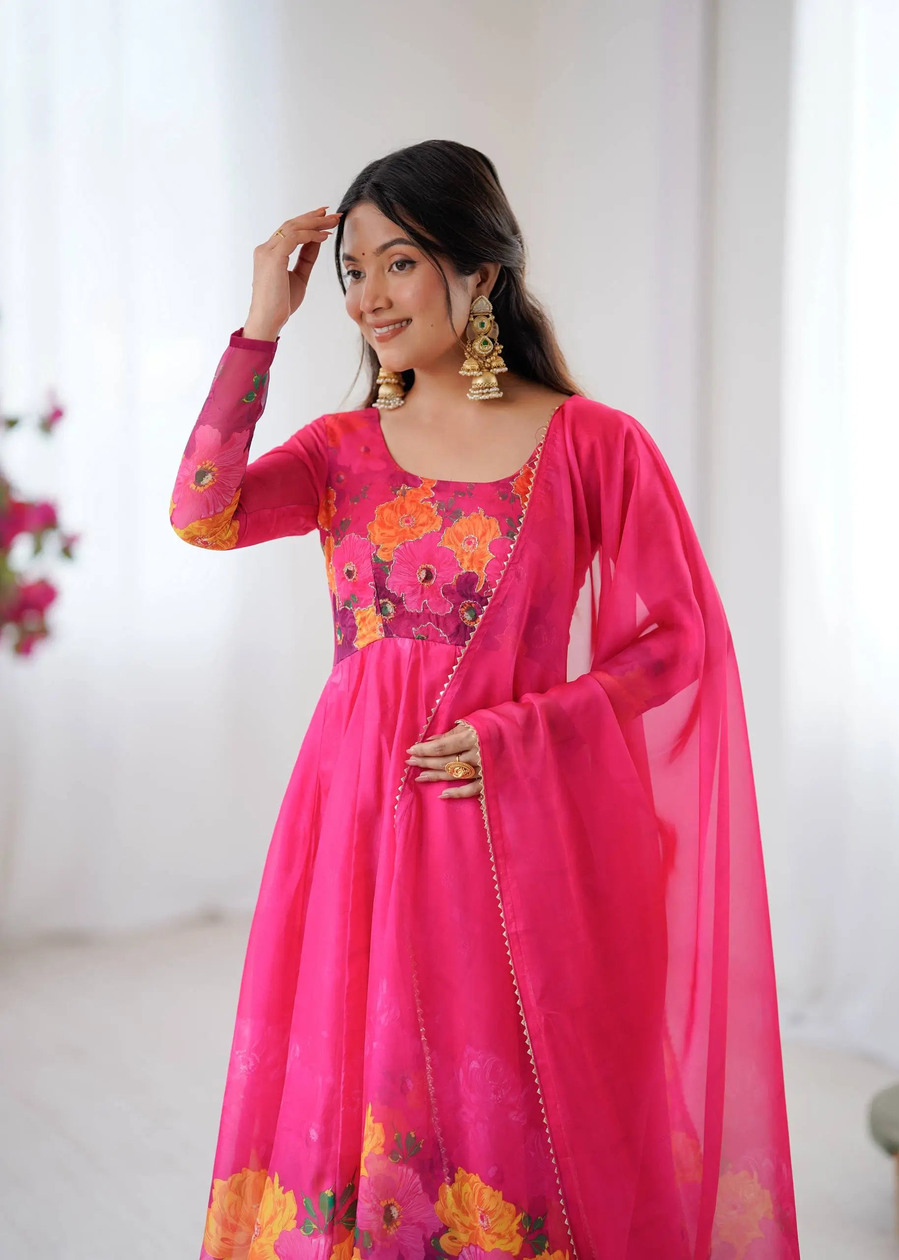 Premium Organza Silk Anarkali Set with Badla Work and Dupatta
