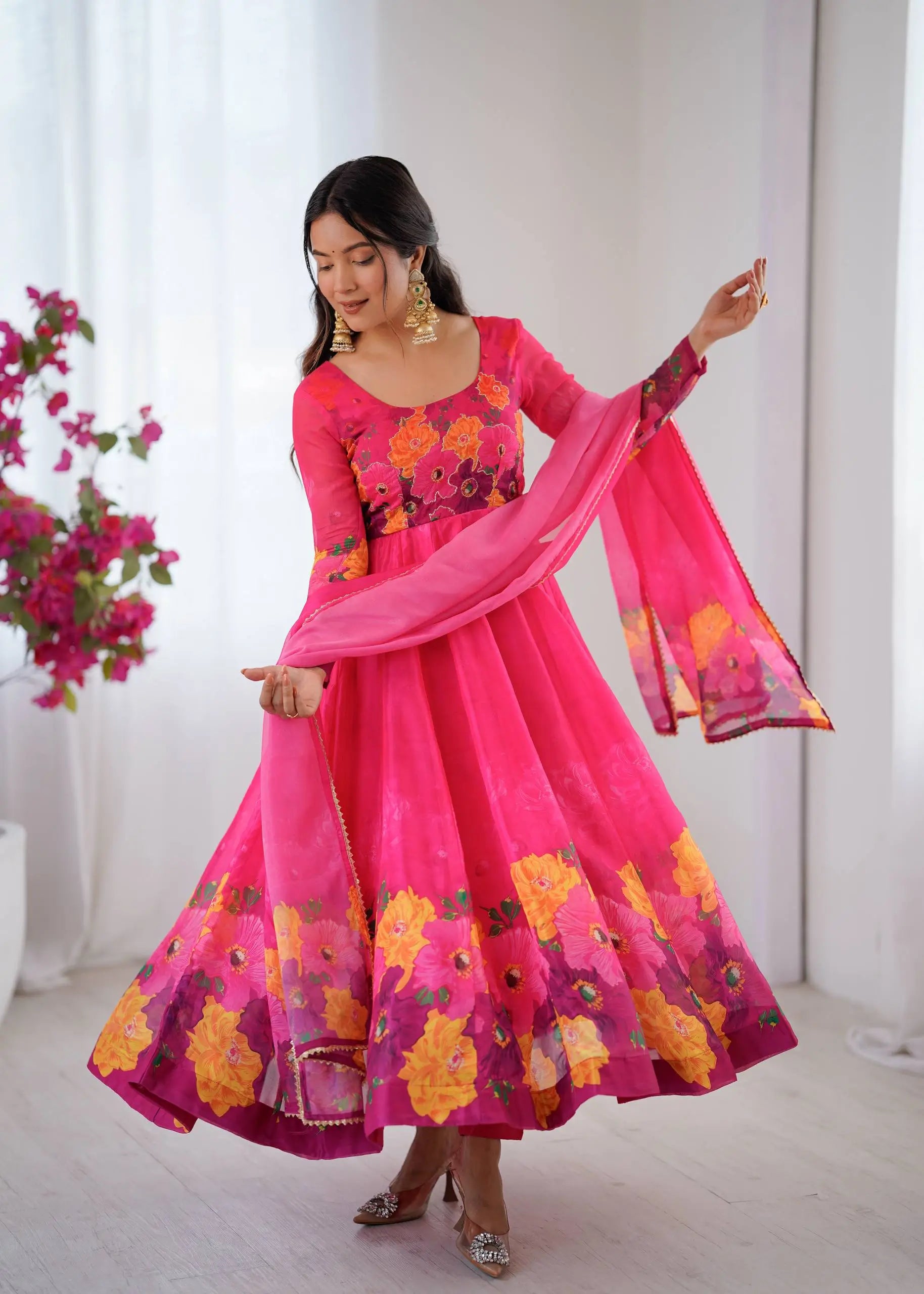 Premium Organza Silk Anarkali Set with Badla Work and Dupatta