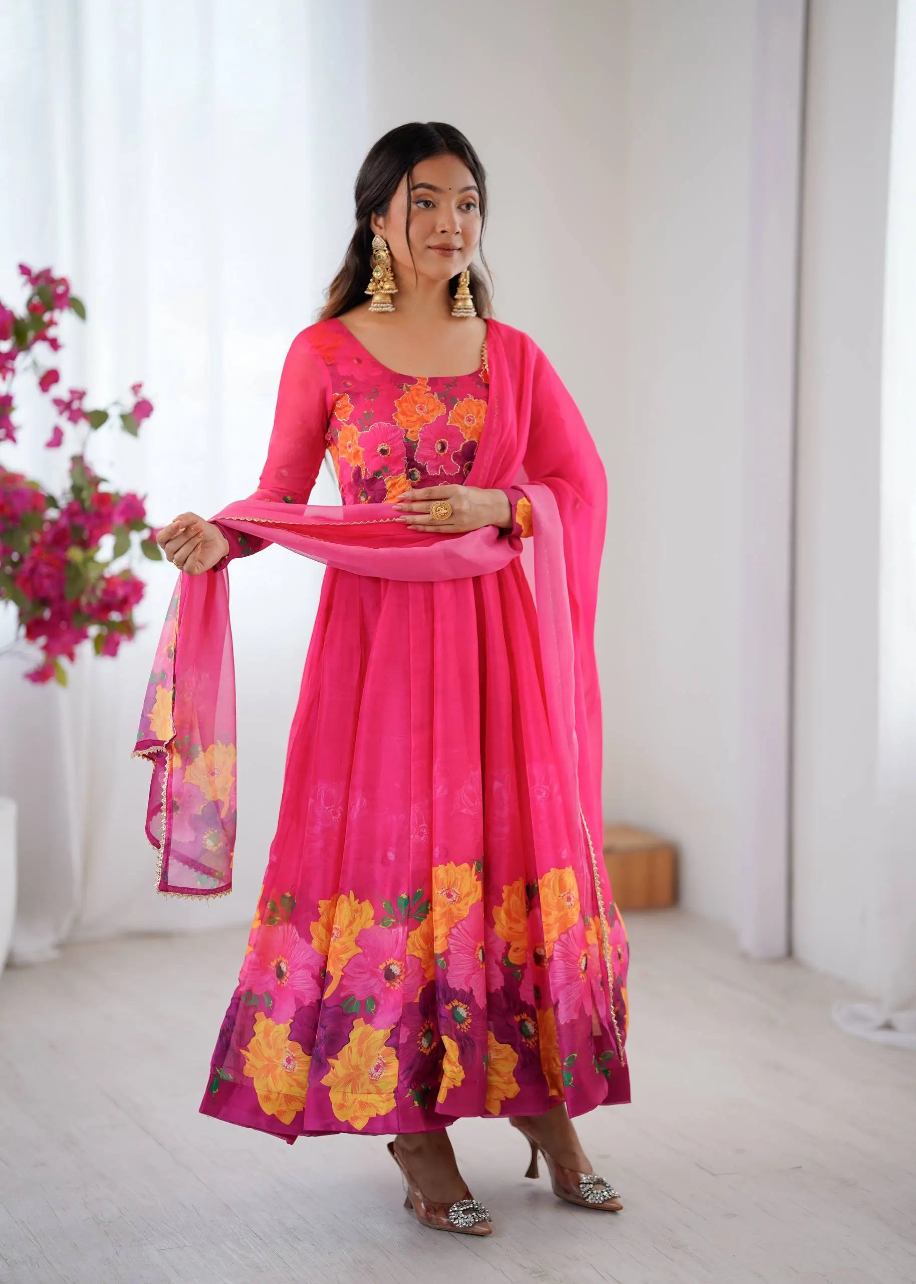 Premium Organza Silk Anarkali Set with Badla Work and Dupatta