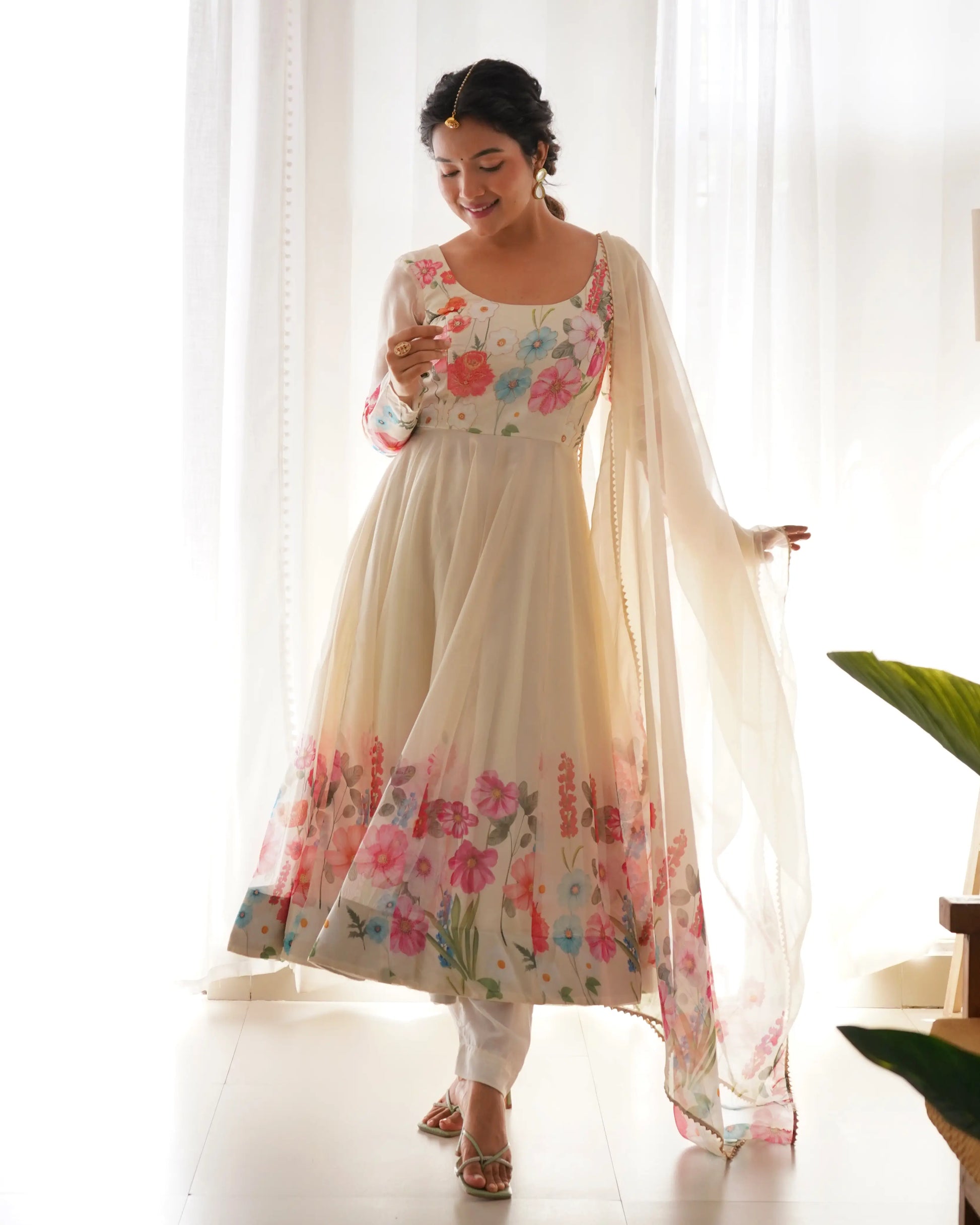 Premium Organza Silk Anarkali Set with Badla Work and Dupatta