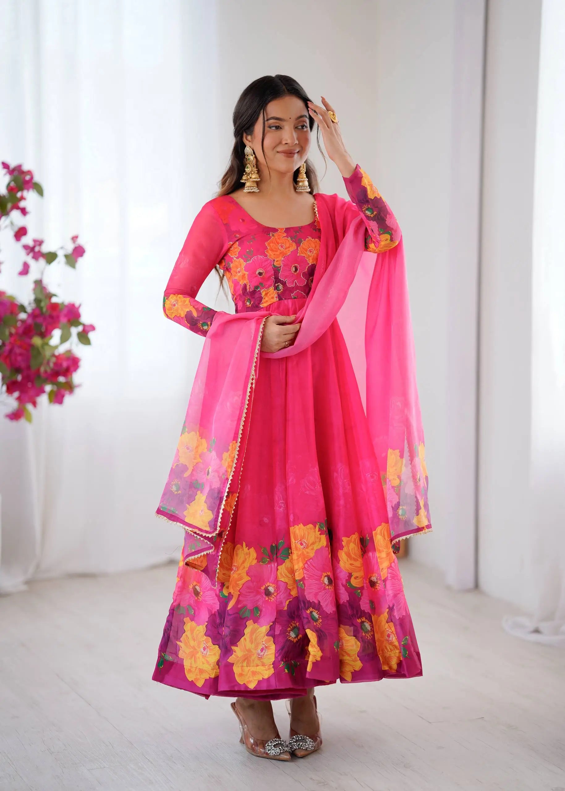 Premium Organza Silk Anarkali Set with Badla Work and Dupatta