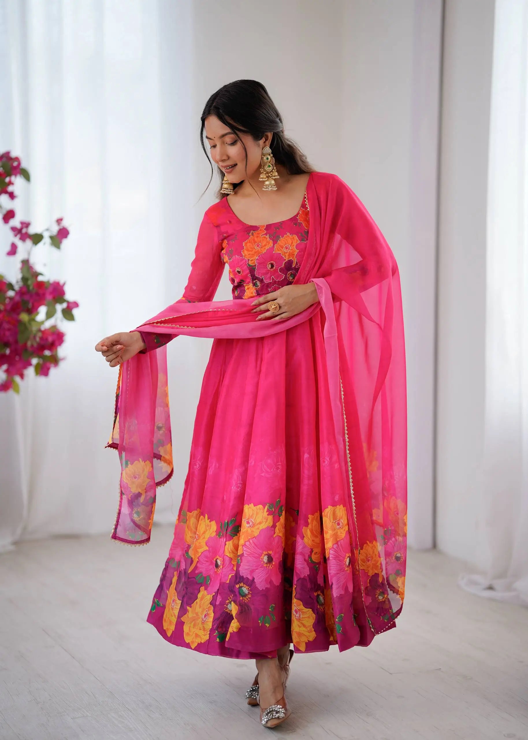 Premium Organza Silk Anarkali Set with Badla Work and Dupatta