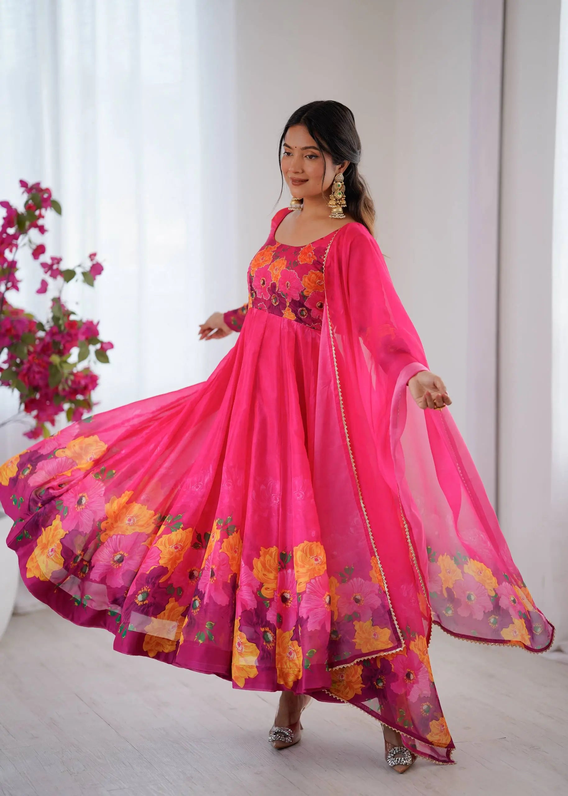Premium Organza Silk Anarkali Set with Badla Work and Dupatta