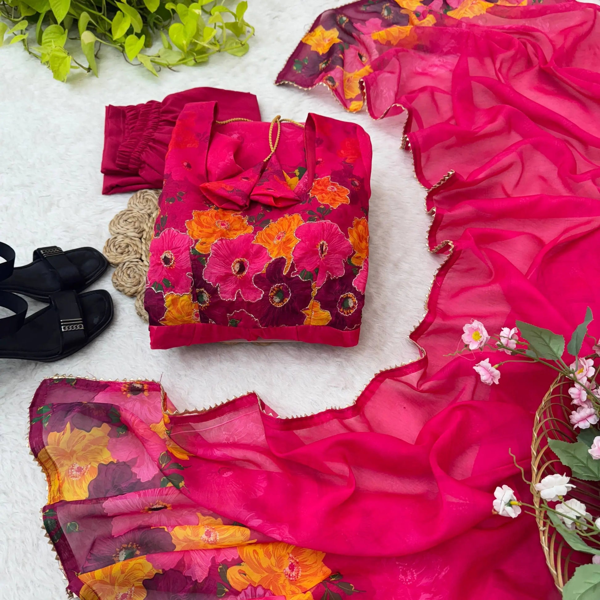 Premium Organza Silk Anarkali Set with Badla Work and Dupatta