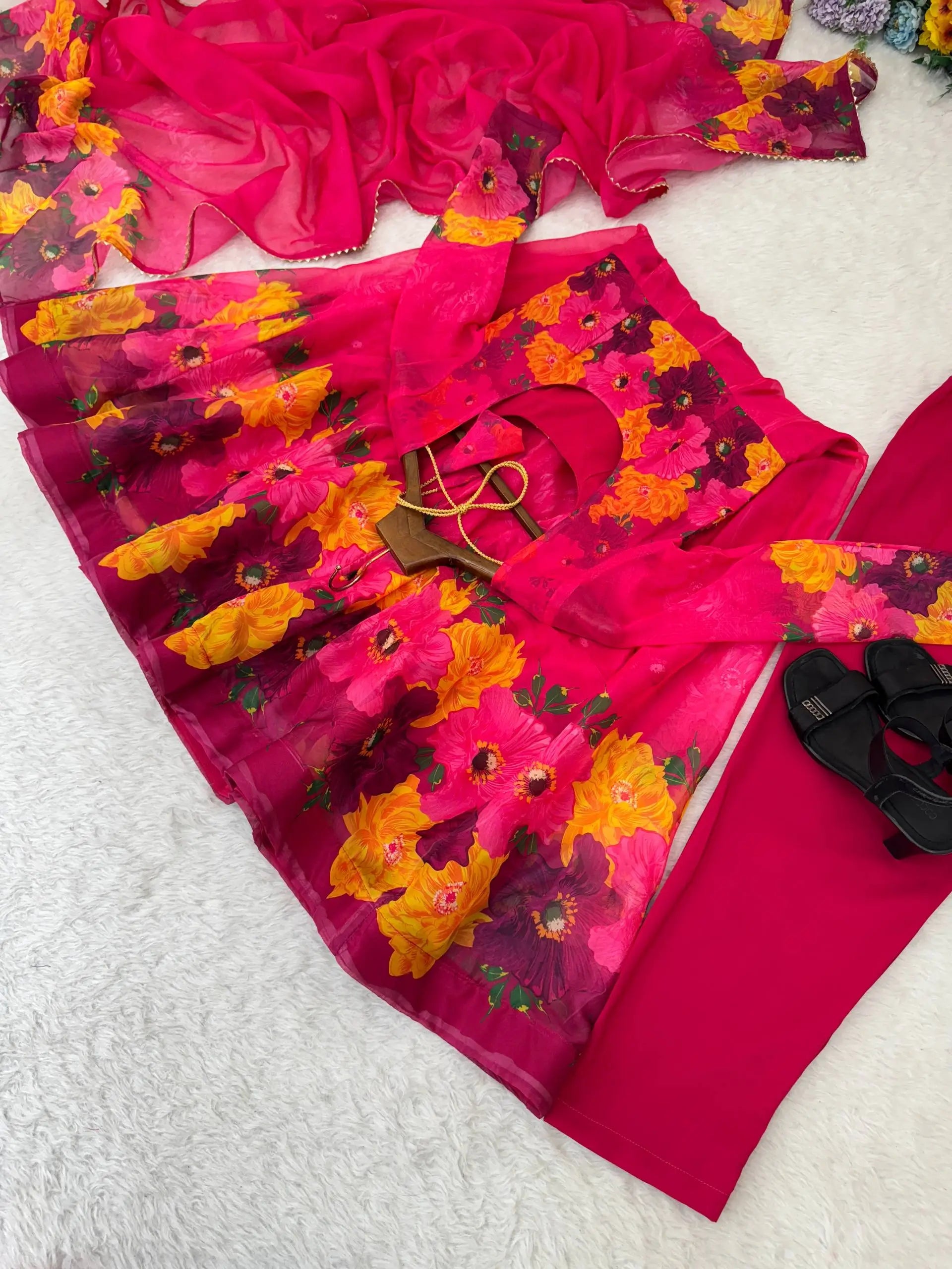 Premium Organza Silk Anarkali Set with Badla Work and Dupatta