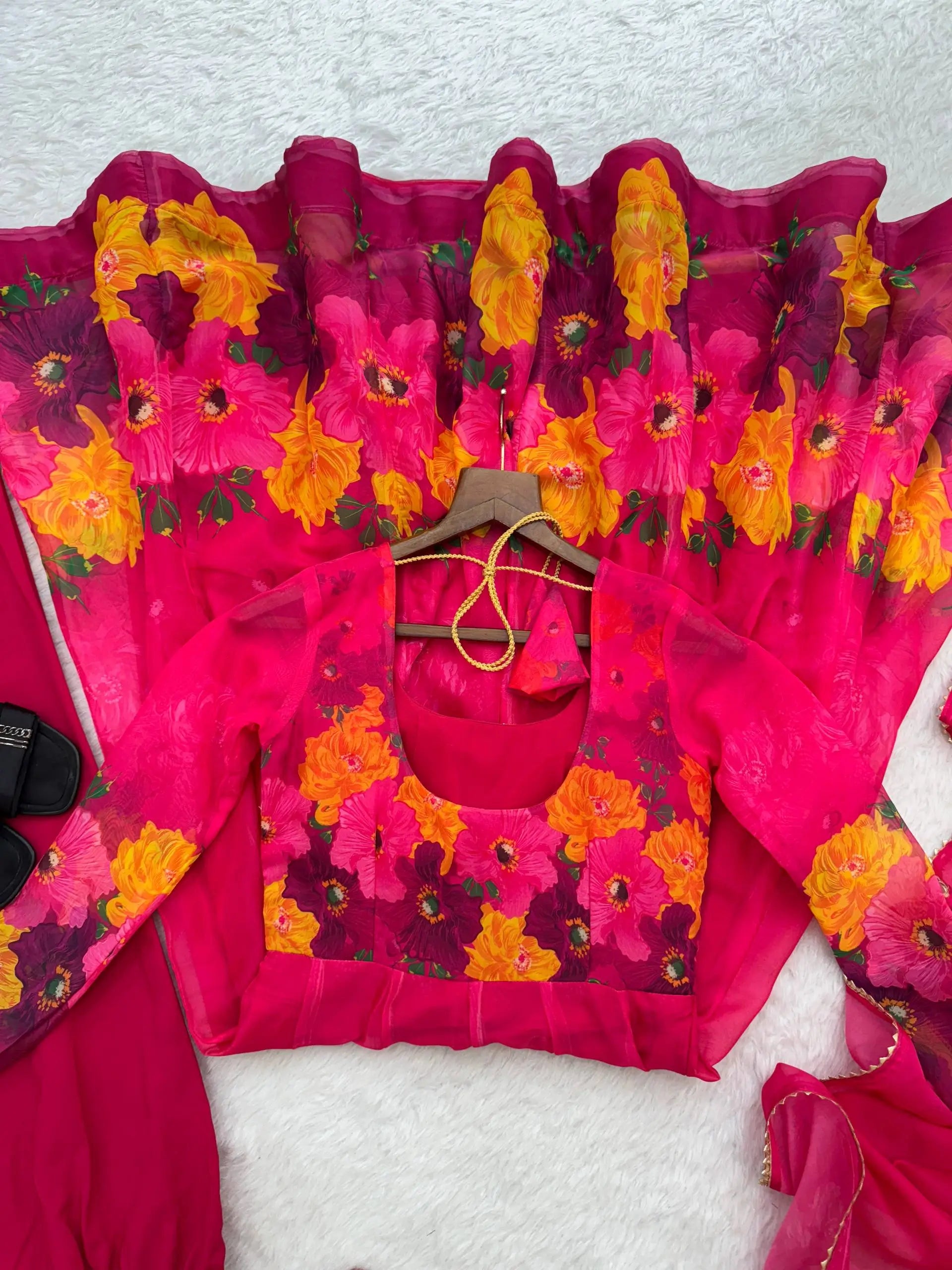 Premium Organza Silk Anarkali Set with Badla Work and Dupatta