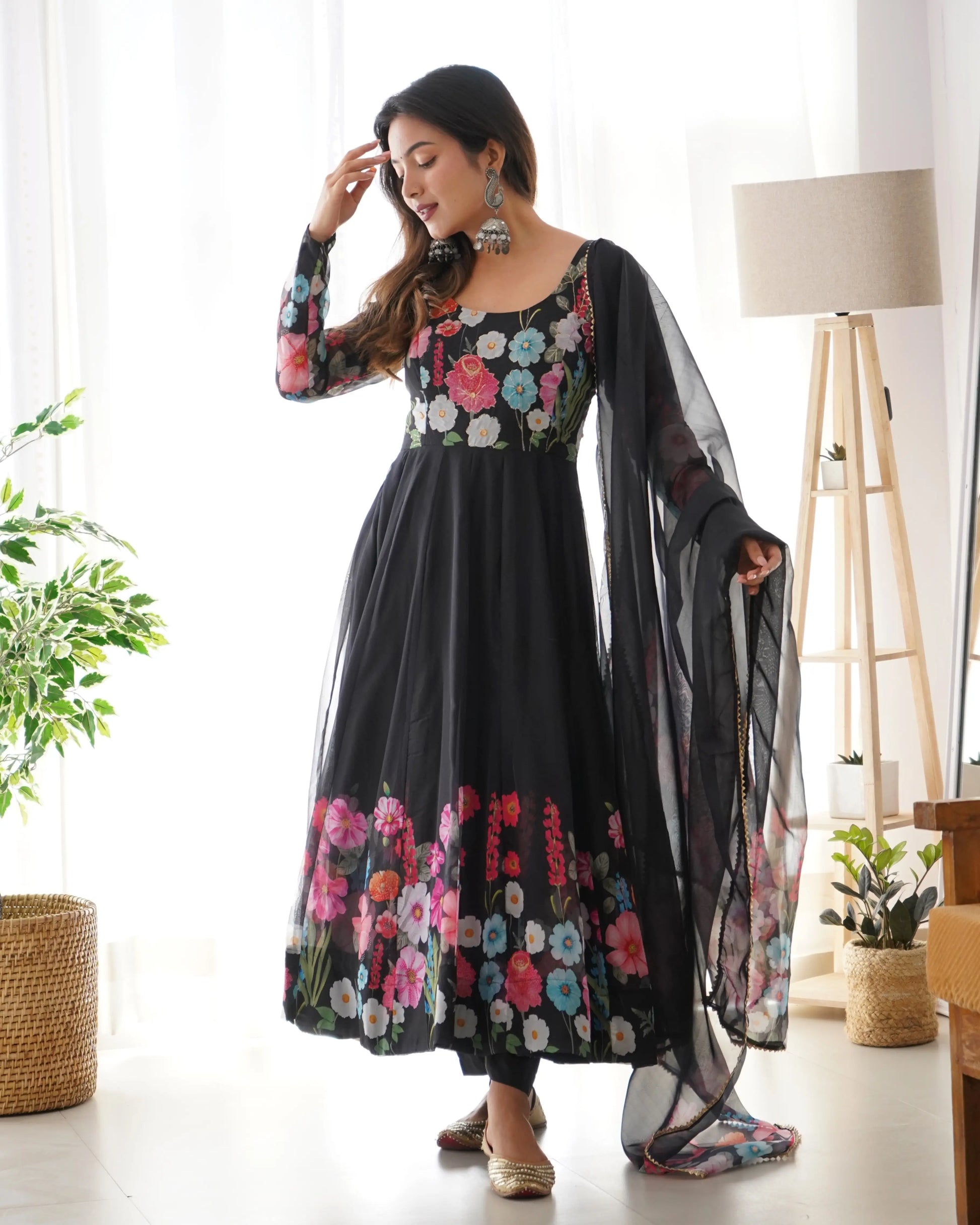 Premium Organza Silk Anarkali Set with Badla Work and Dupatta