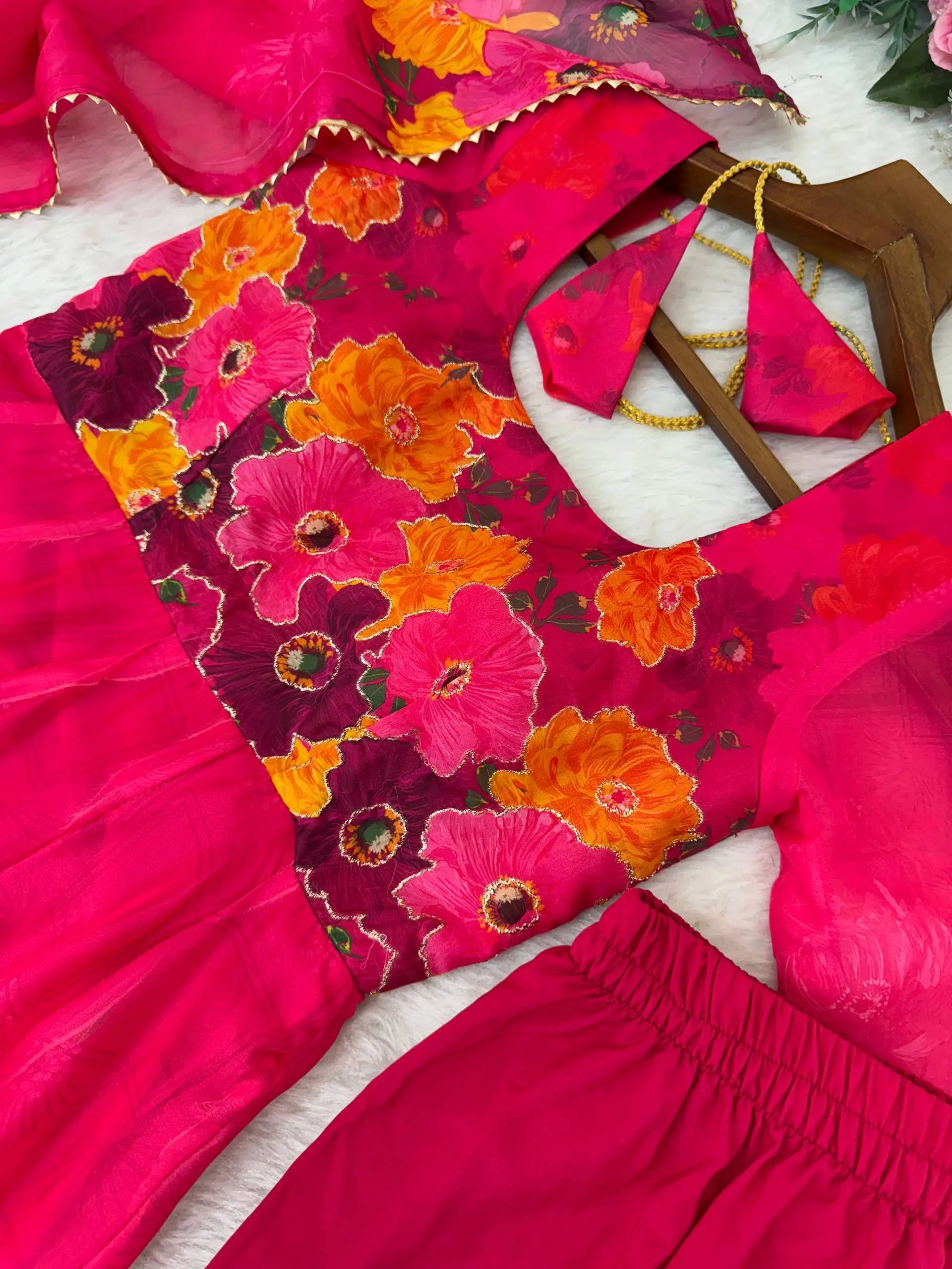 Premium Organza Silk Anarkali Set with Badla Work and Dupatta