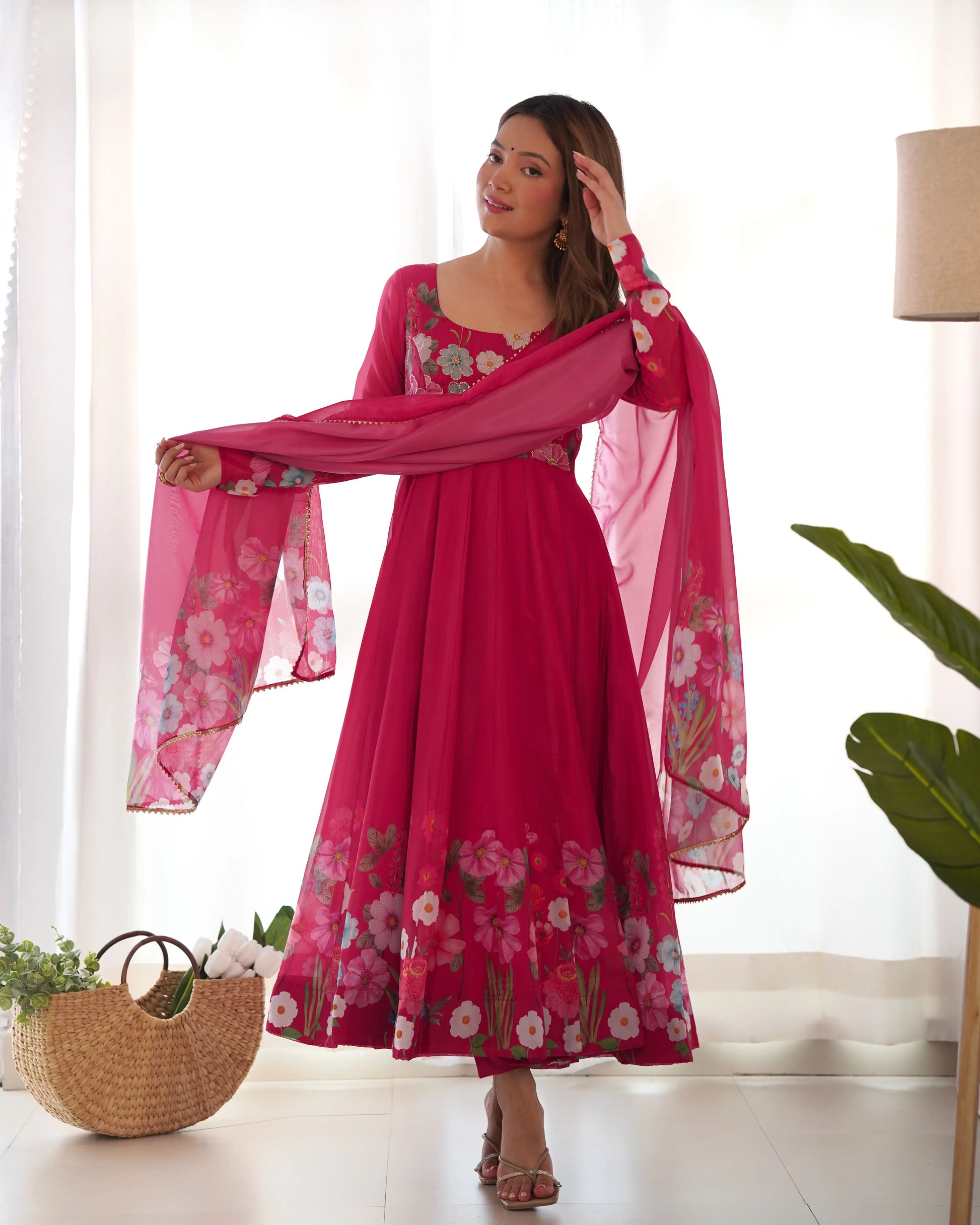 Premium Organza Silk Anarkali Set with Badla Work and Dupatta