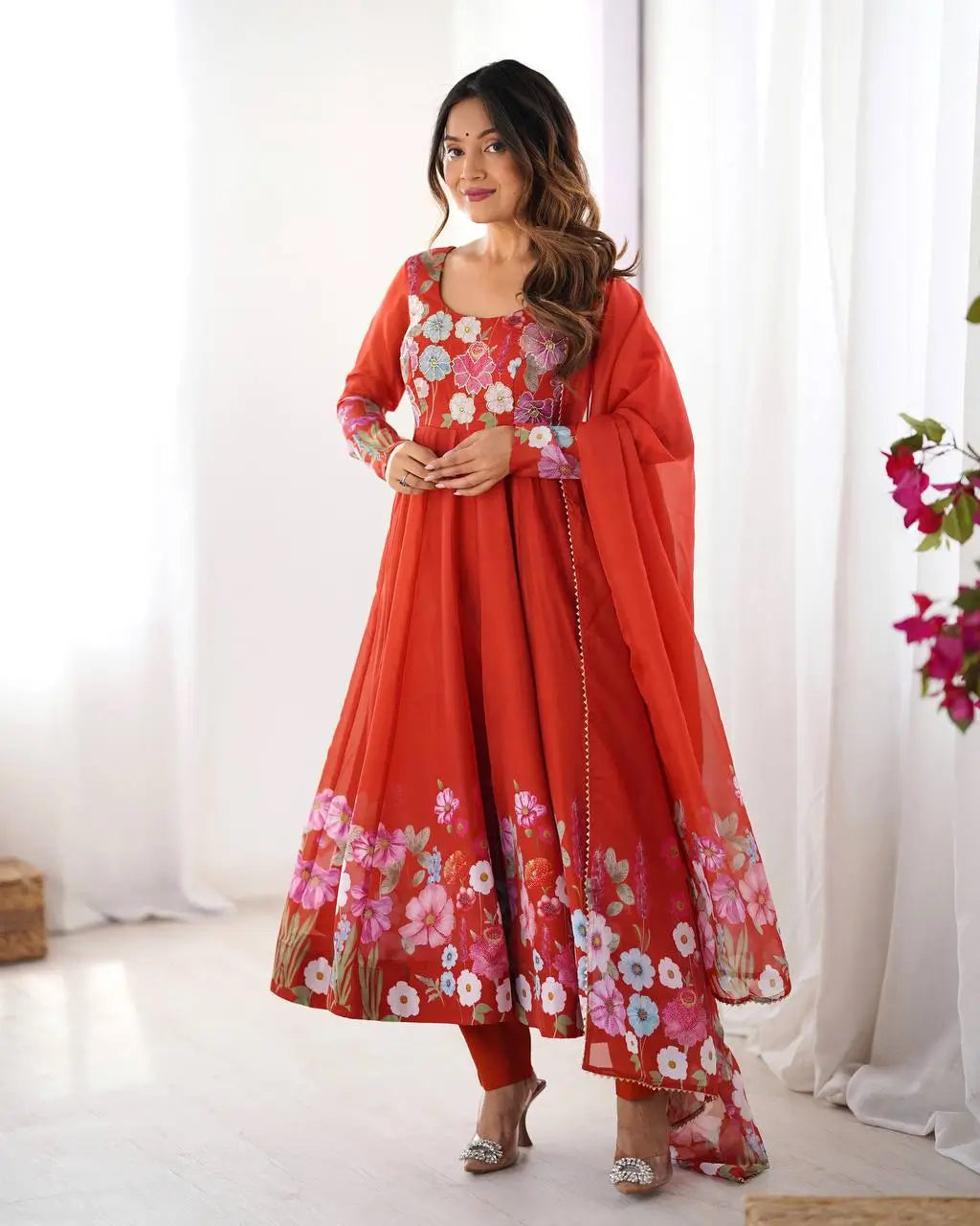 Premium Organza Silk Anarkali Set with Badla Work and Dupatta