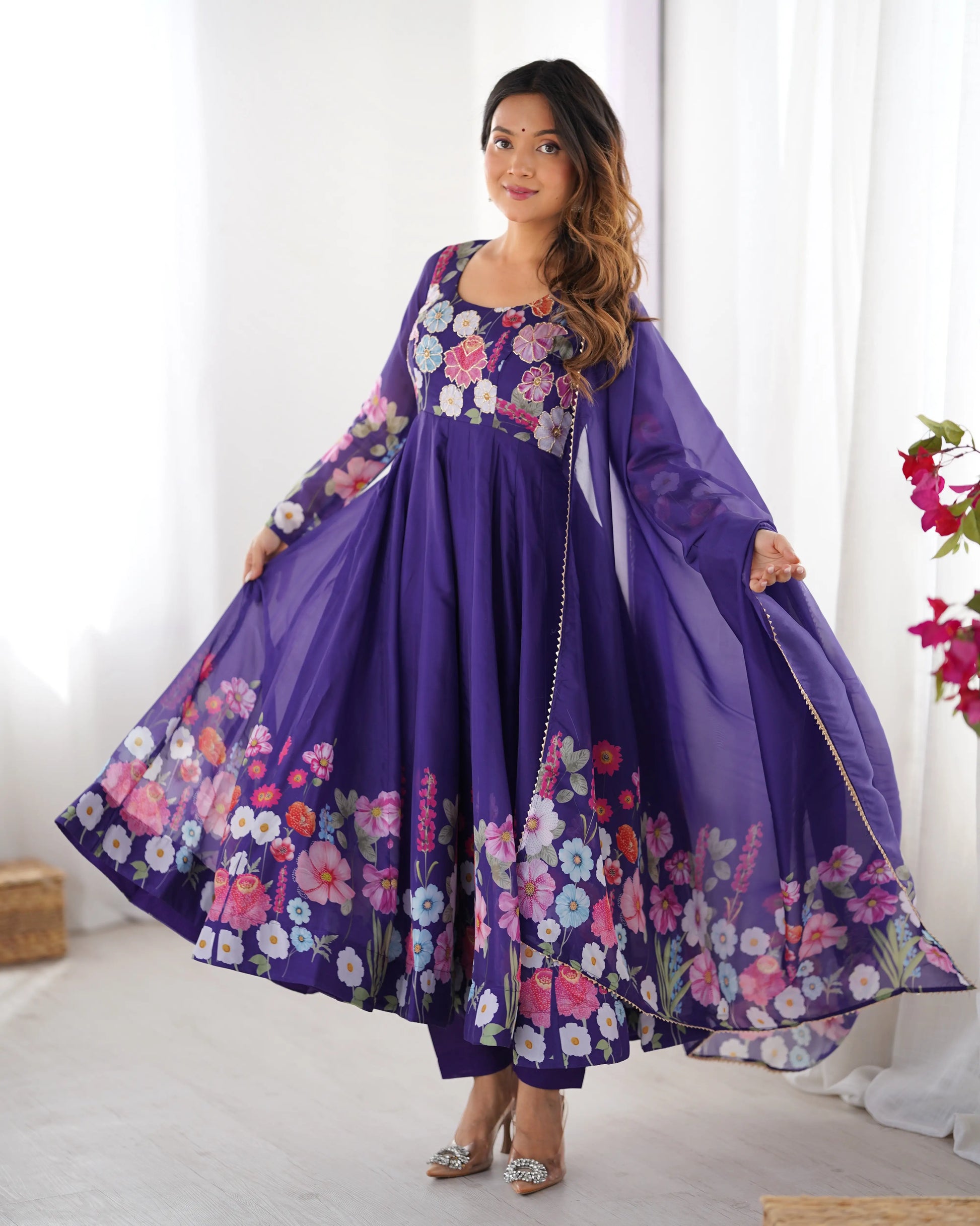 Premium Organza Silk Anarkali Set with Badla Work and Dupatta