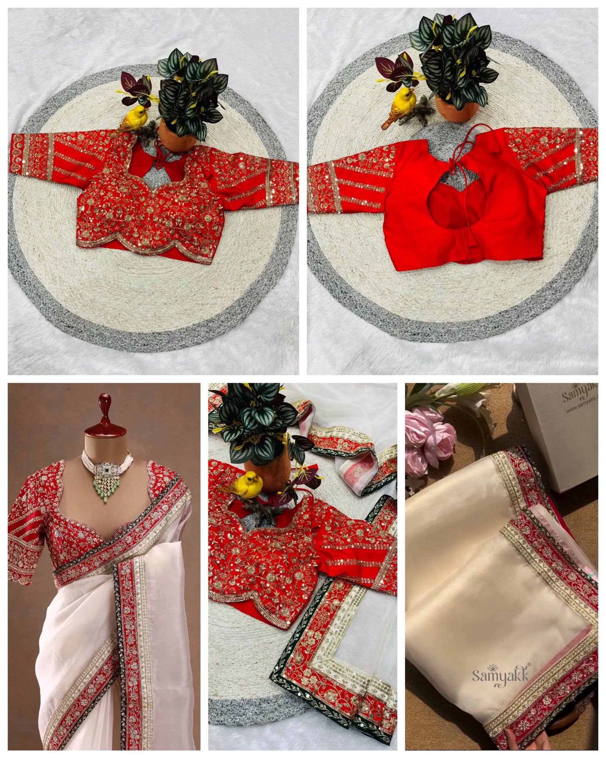 Premium Organza Silk Embroidered Saree Set