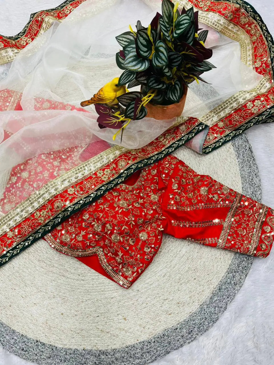 Premium Organza Silk Embroidered Saree Set