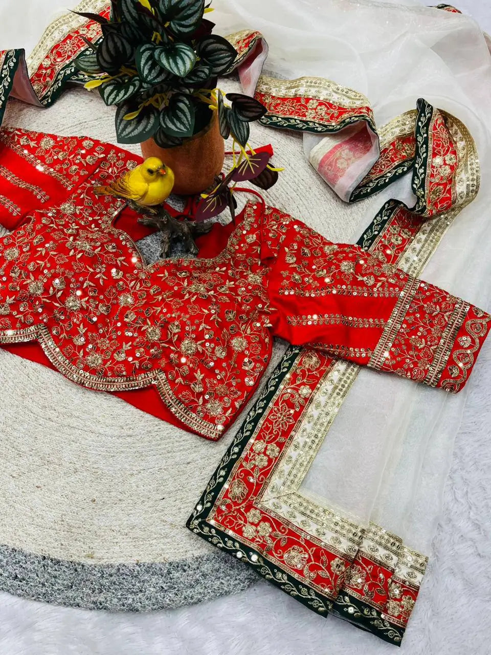 Premium Organza Silk Embroidered Saree Set