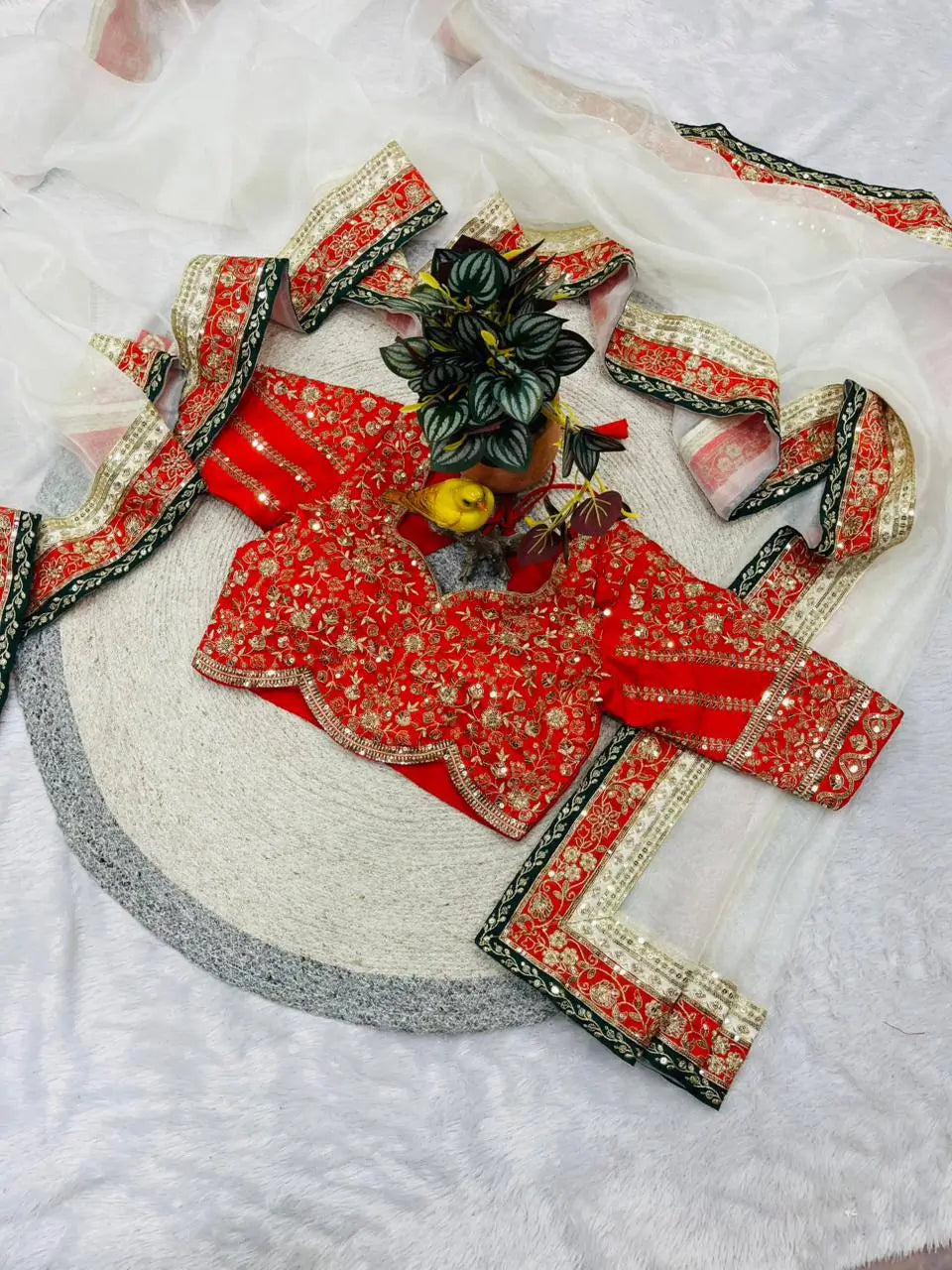 Premium Organza Silk Embroidered Saree Set